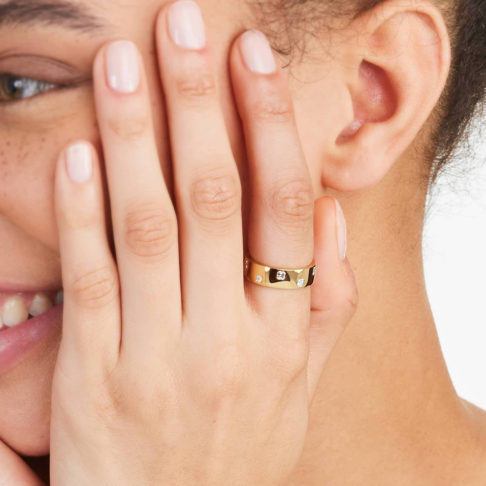 Scattered Asscher Cut Diamond Ring In 14K Yellow Gold