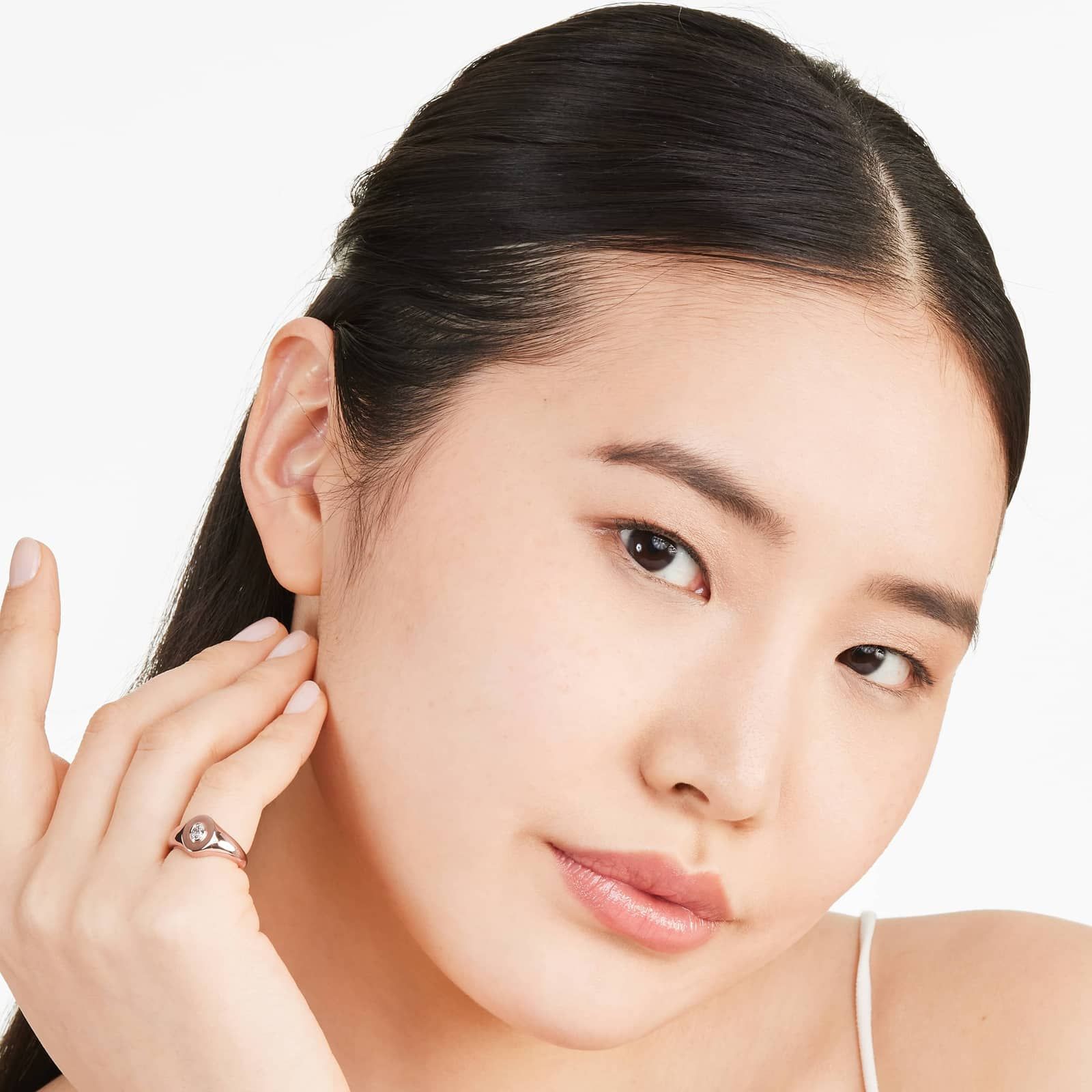 Oval Cut Diamond Signet Ring In 14K Rose Gold