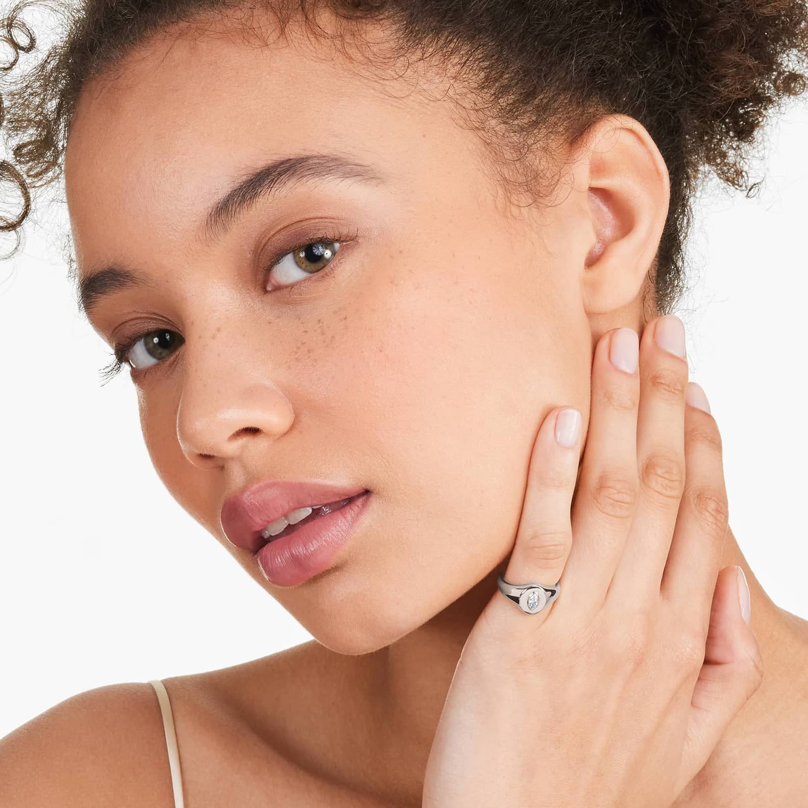 Marquise Cut Diamond Signet Ring In 14K White Gold