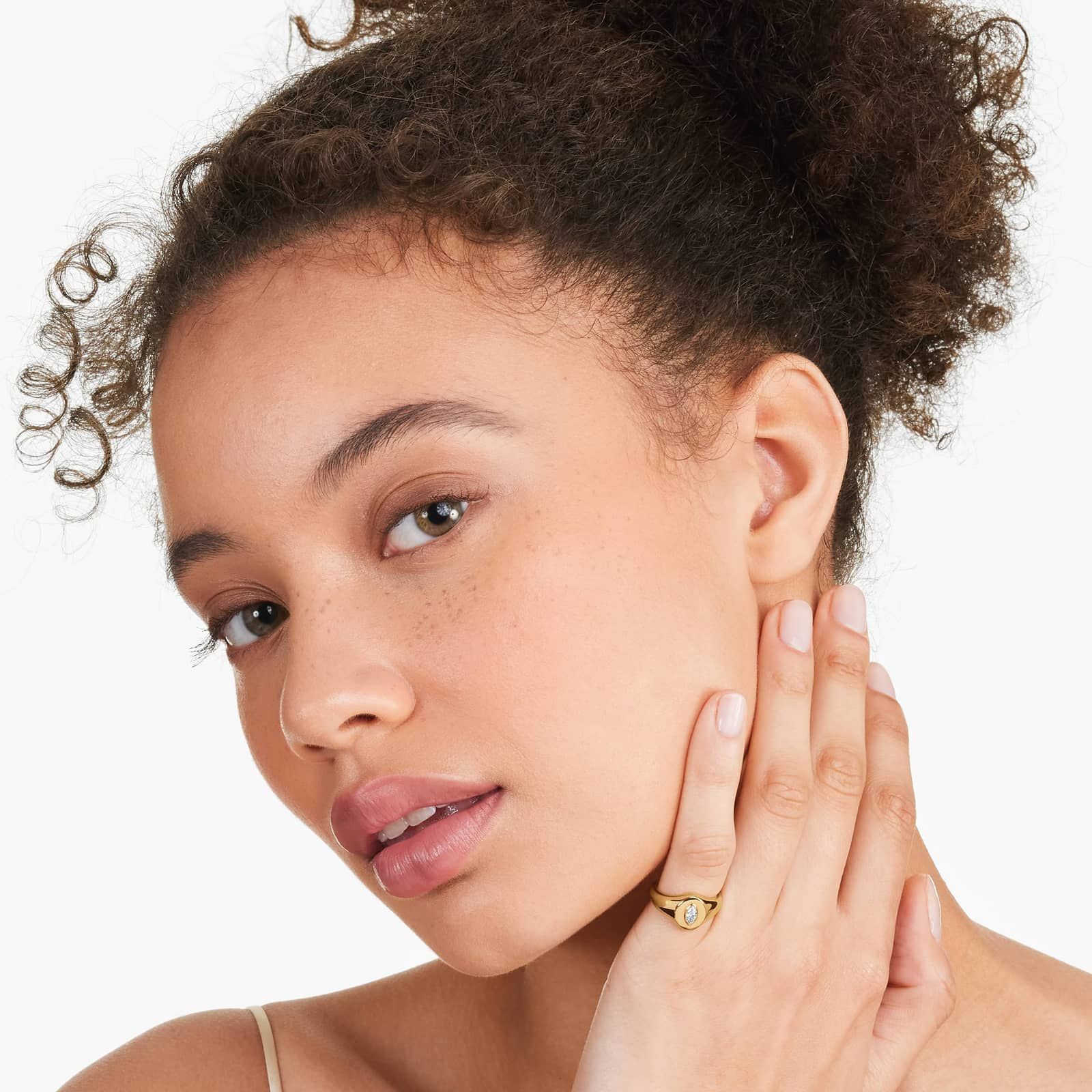 Marquise Cut Diamond Signet Ring In 14K Yellow Gold