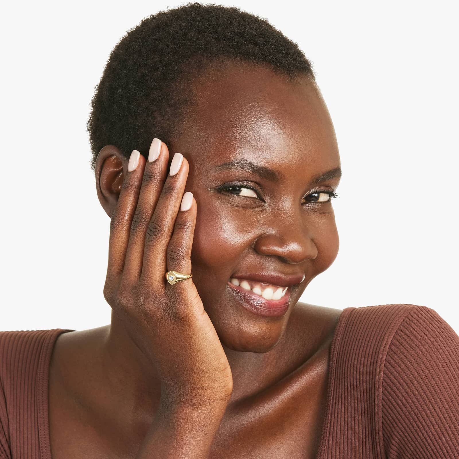 Heart Shape Diamond Signet Ring In 14K Yellow Gold