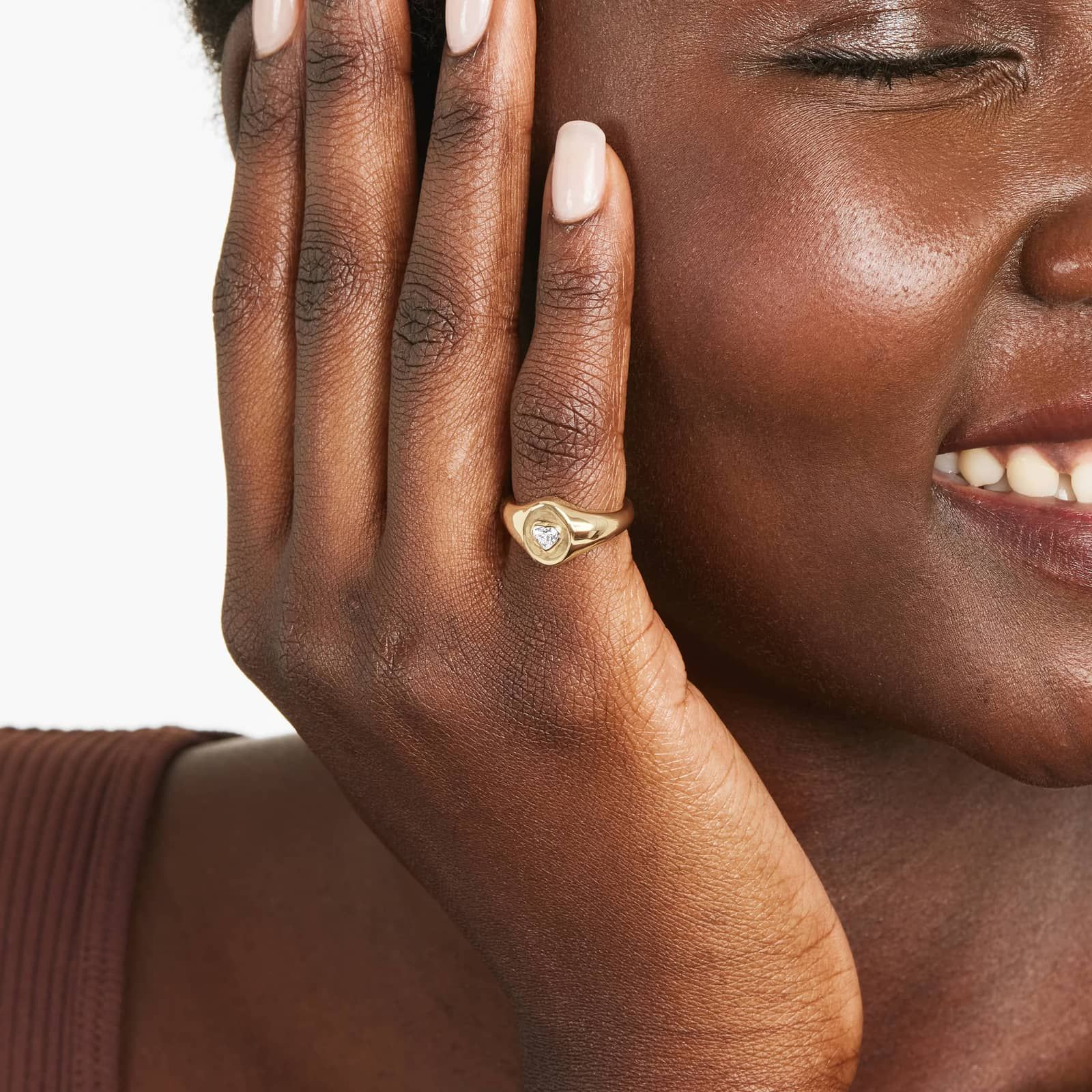 Heart Shape Diamond Signet Ring In 14K Yellow Gold