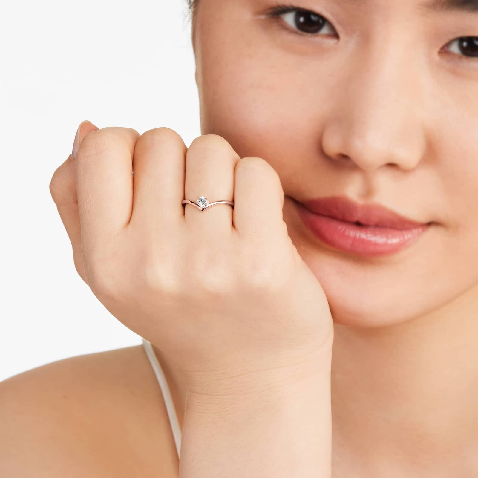 Asscher Cut Diamond Pinnacle Ring In 14K Rose Gold