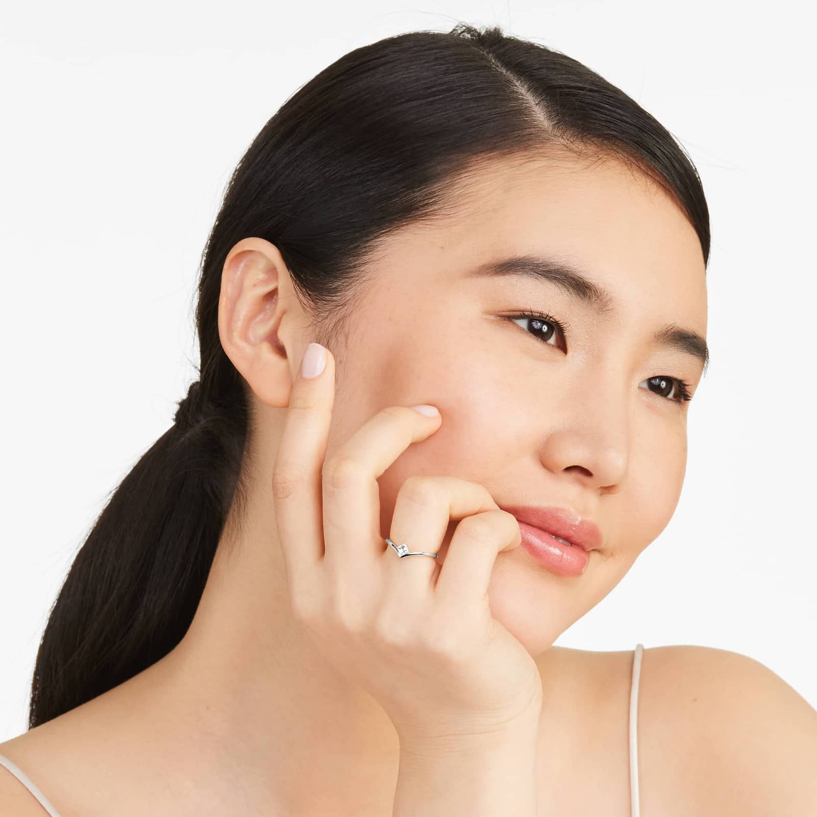 Asscher Cut Diamond Pinnacle Ring In 14K White Gold