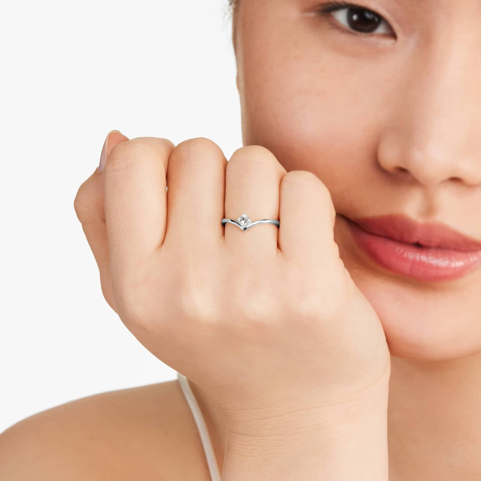 Asscher Cut Diamond Pinnacle Ring In 14K White Gold