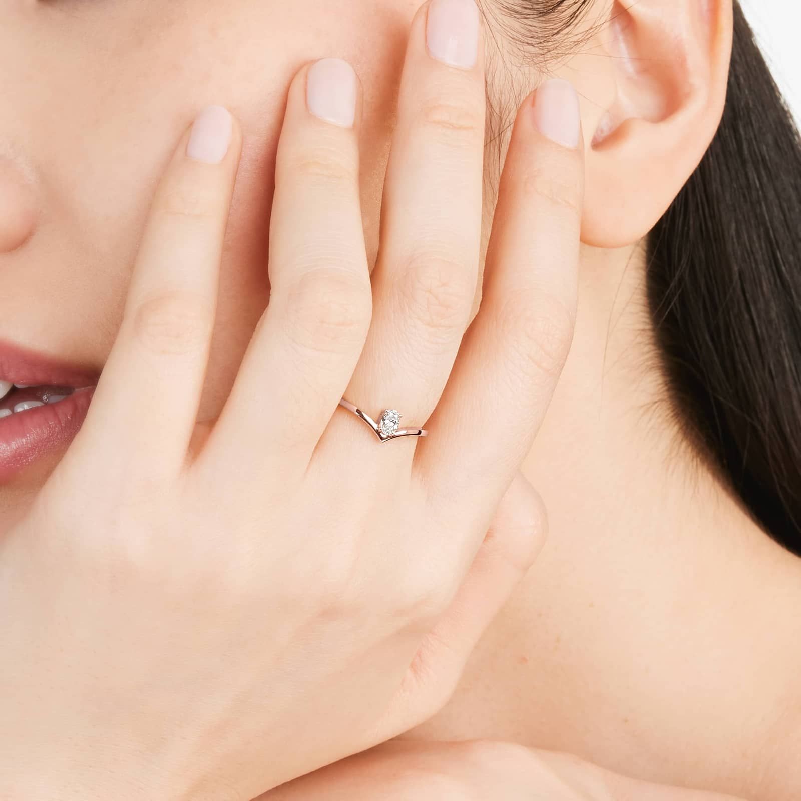 Oval Cut Diamond Pinnacle Ring In 14K Rose Gold