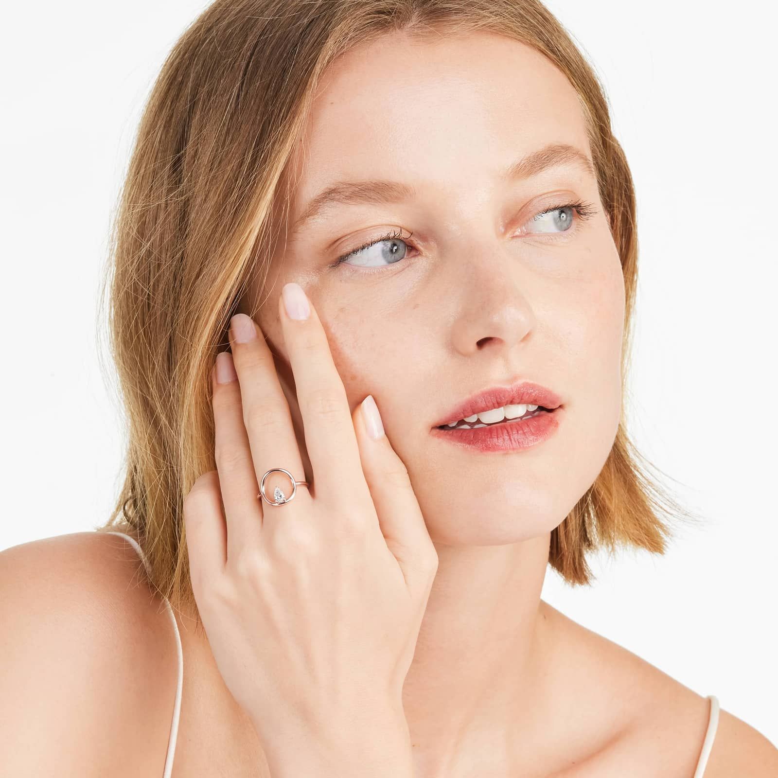 Orbit Pear Shape Diamond Ring In 14K Rose Gold