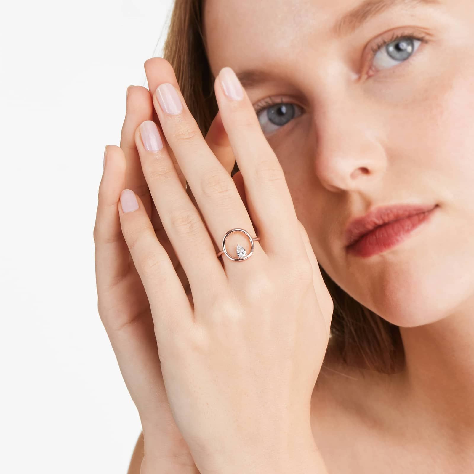 Orbit Pear Shape Diamond Ring In 14K Rose Gold