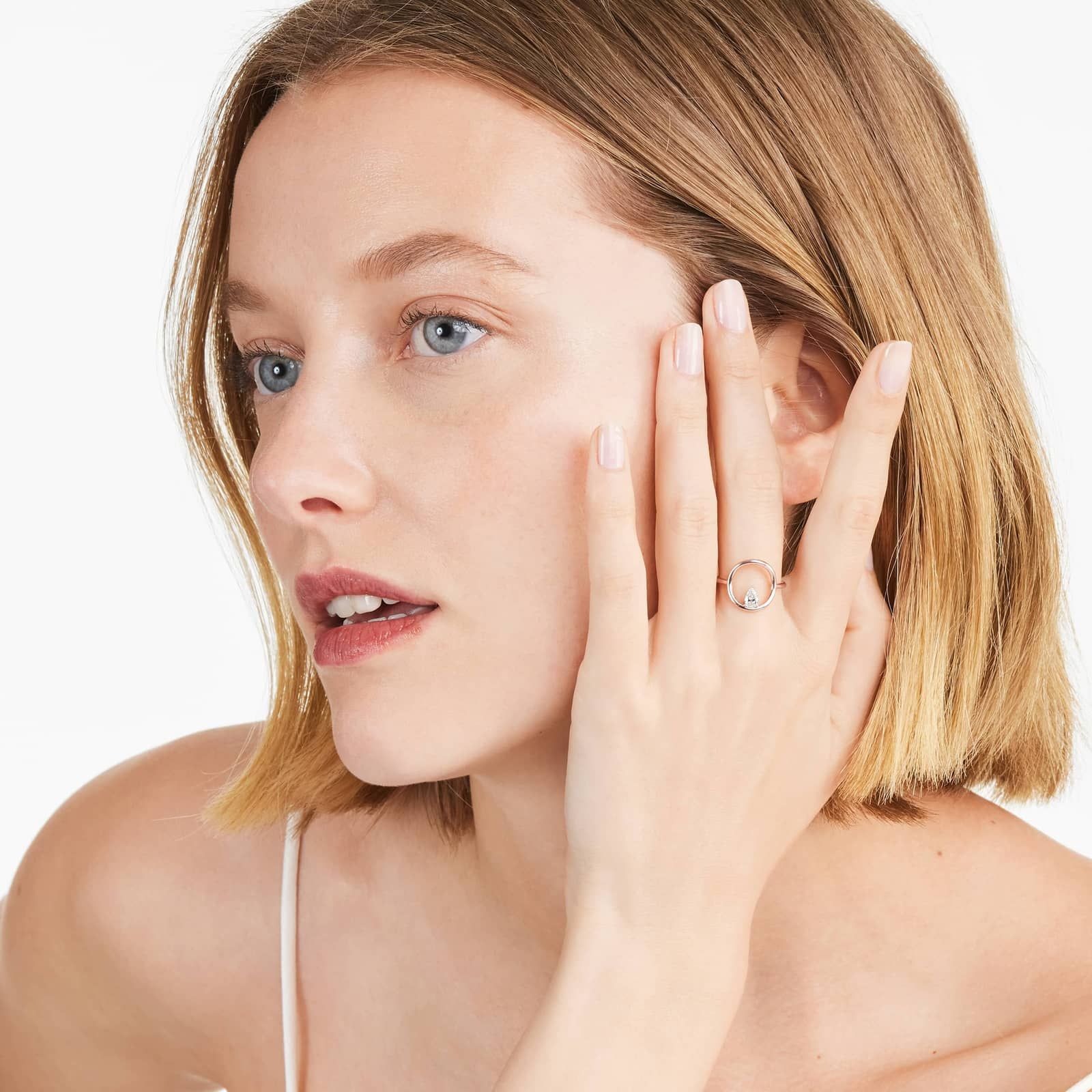 Orbit Pear Shape Diamond Ring In 14K Rose Gold