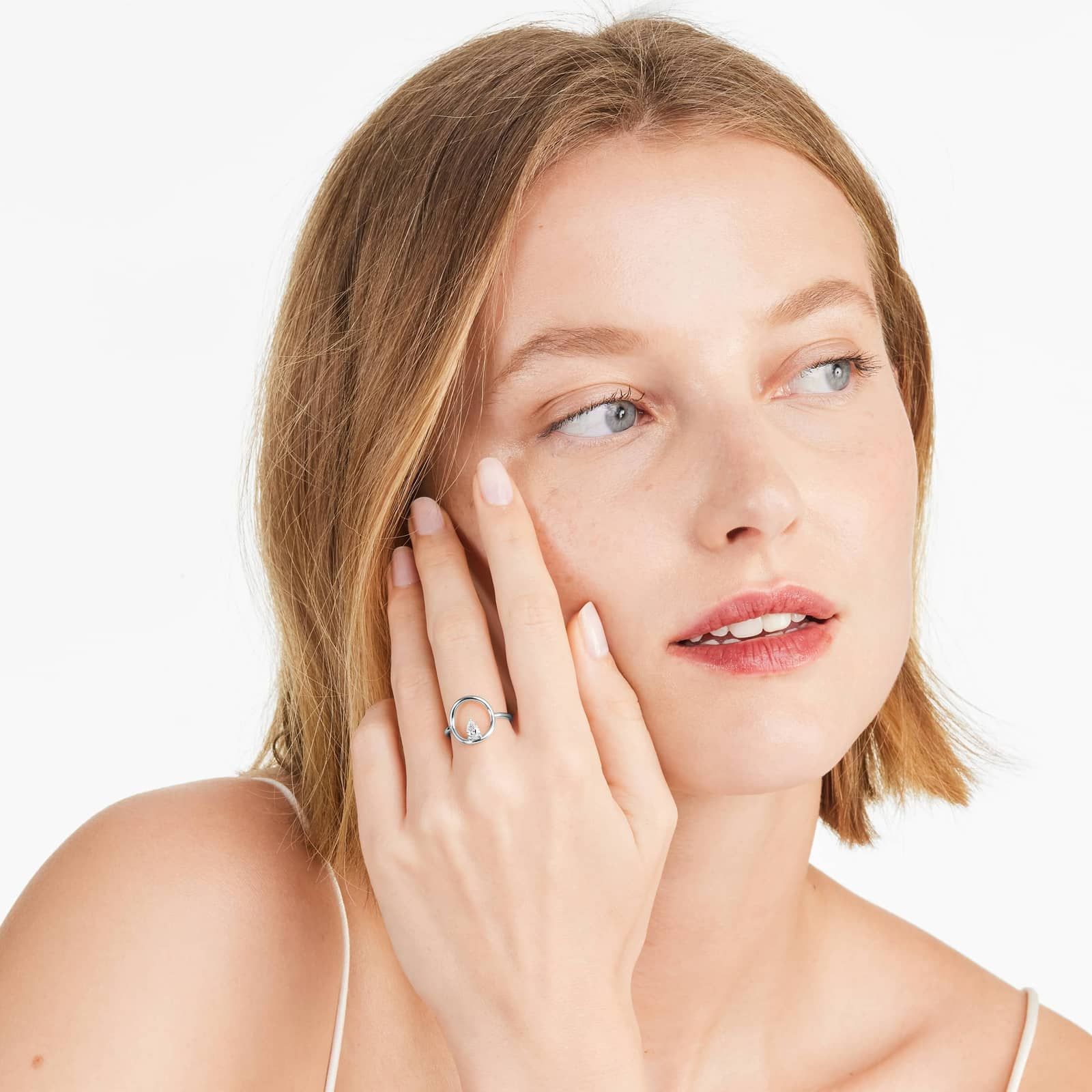 Orbit Pear Shape Diamond Ring In 14K White Gold