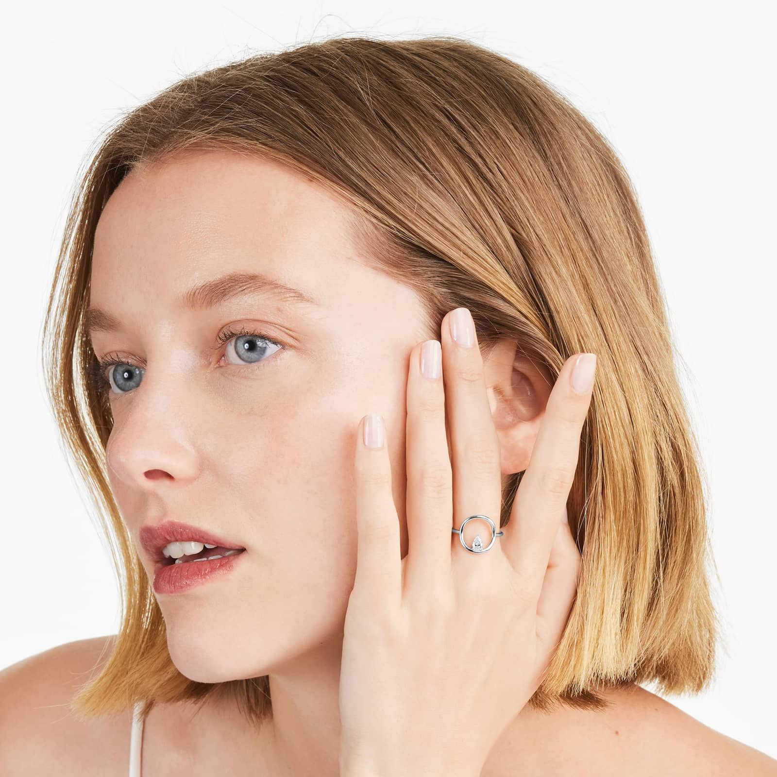 Orbit Pear Shape Diamond Ring In 14K White Gold