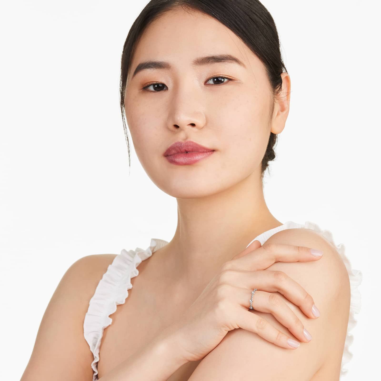 Asscher Cut Diamond Station Cable Ring In 14K White Gold