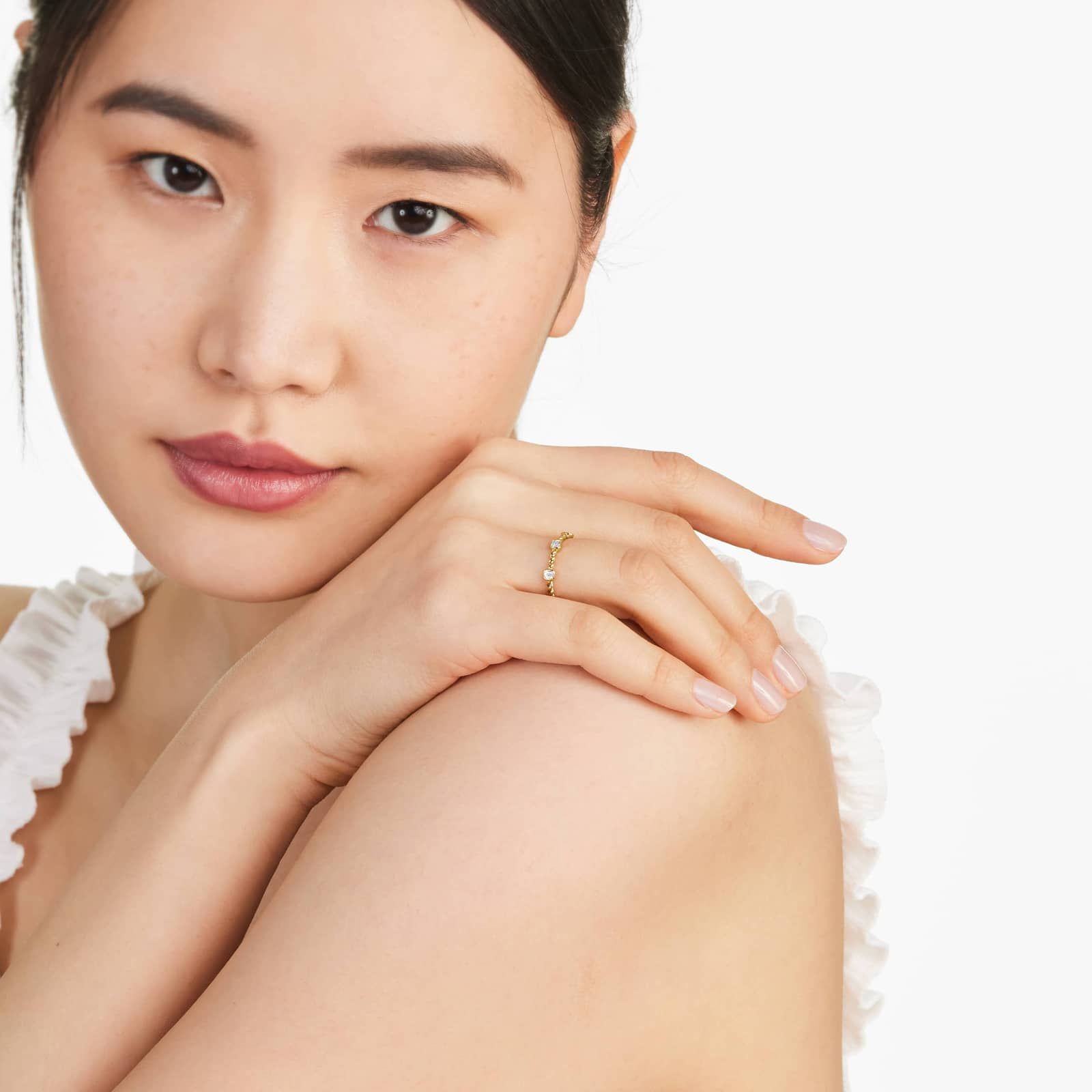 Asscher Cut Diamond Station Cable Ring In 14K Yellow Gold