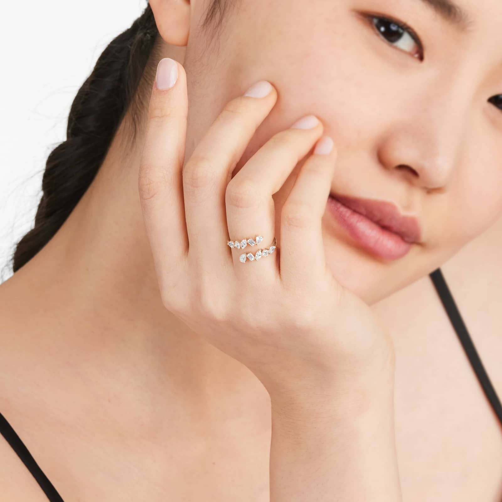 Mixed Diamond Bypass Ring In 14K Rose Gold