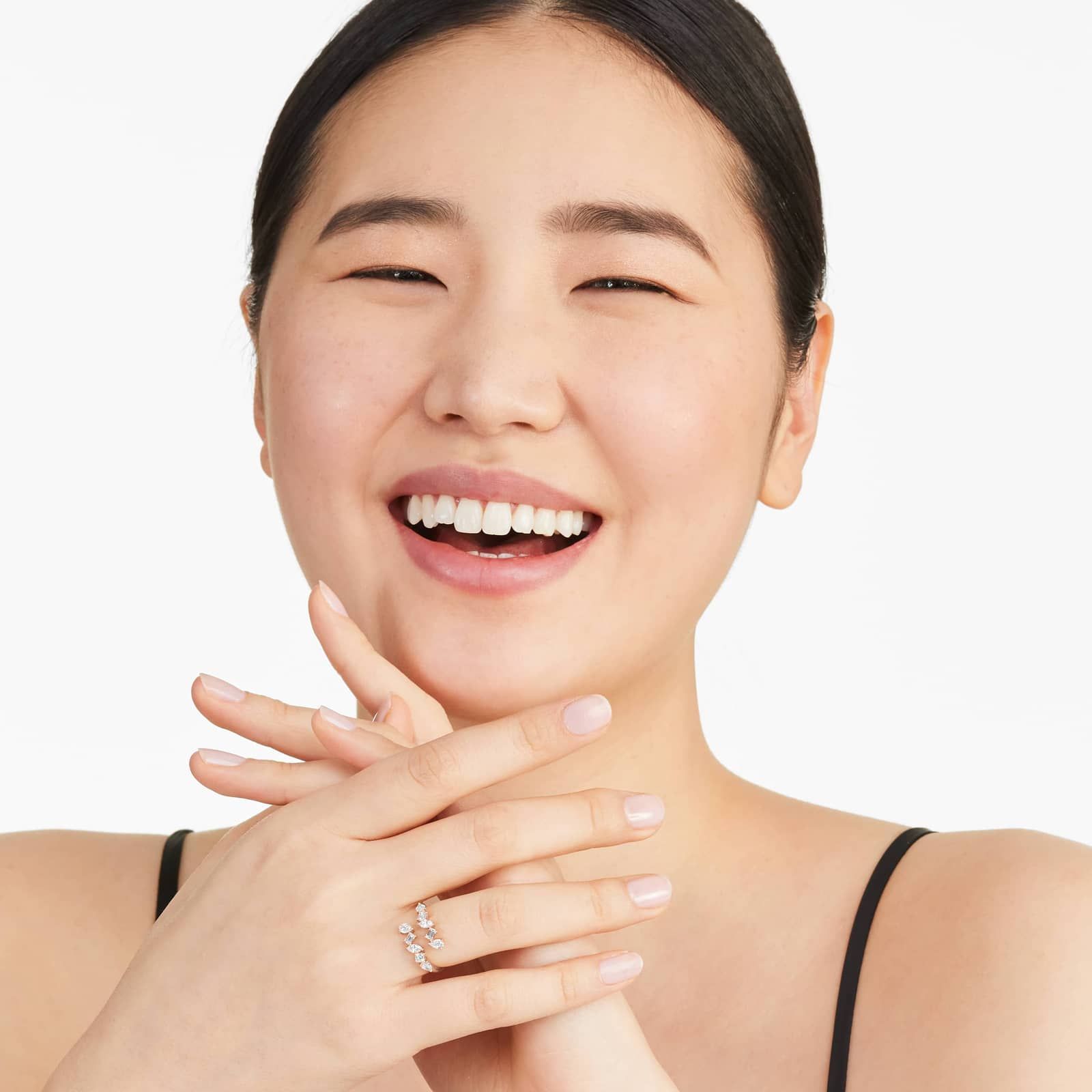 Mixed Diamond Bypass Ring In 14K Rose Gold