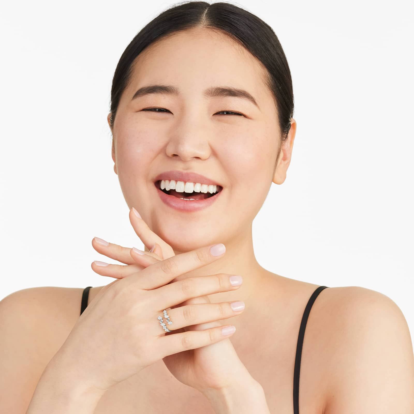 Mixed Diamond Bypass Ring In 14K White Gold