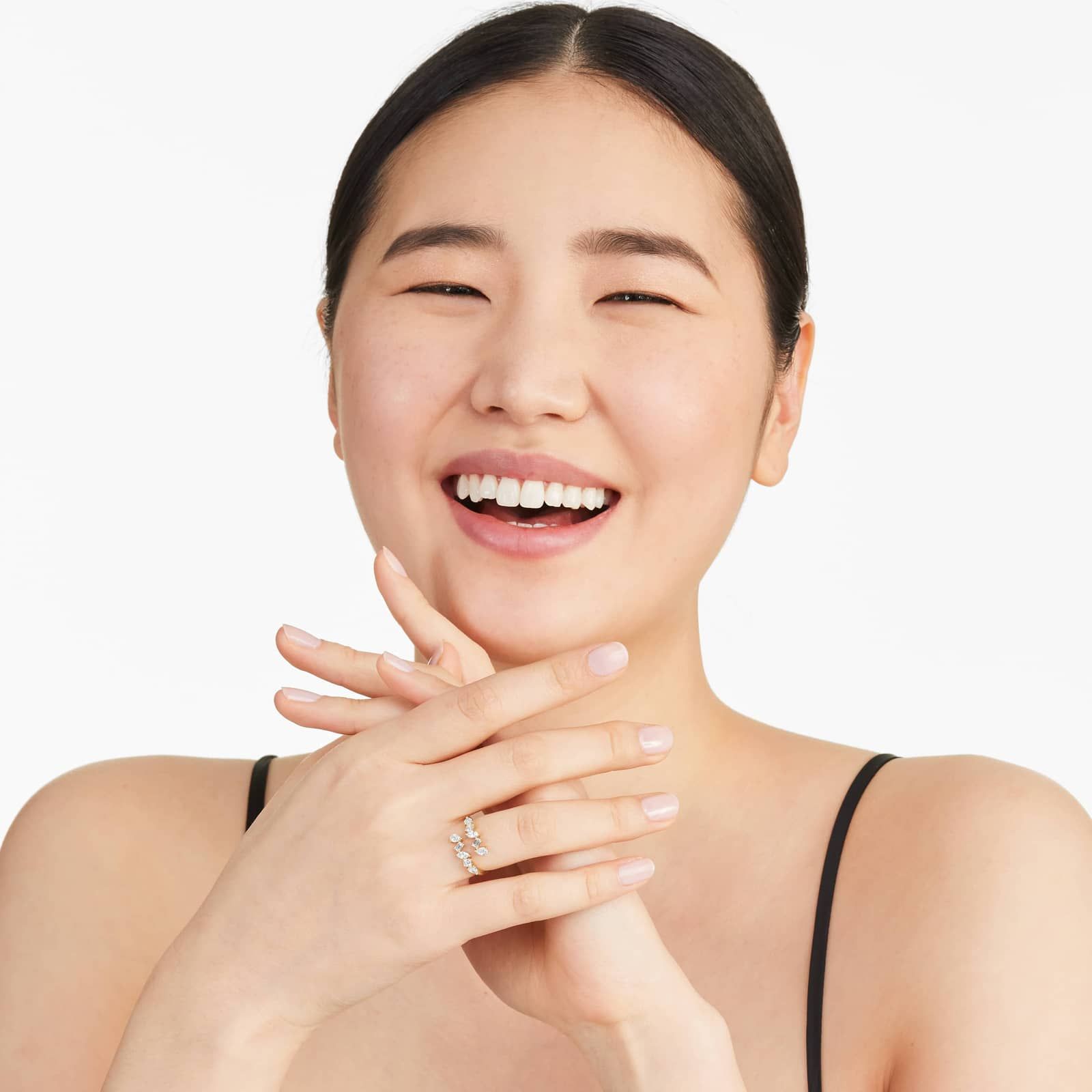 Mixed Diamond Bypass Ring In 14K Yellow Gold