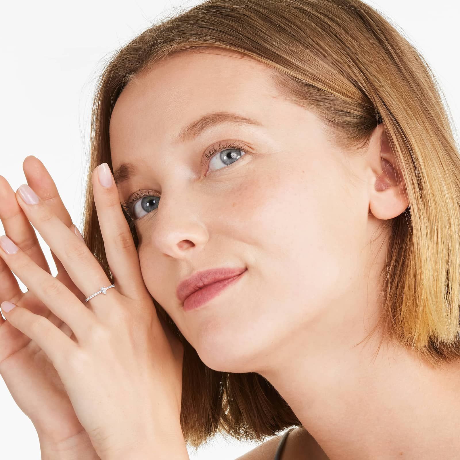 Petite Pear Shape Diamond Pavé Ring In 14K Rose Gold