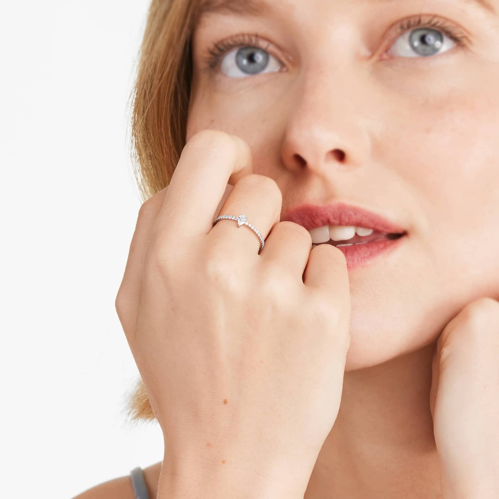 Petite Pear Shape Diamond Pavé Ring In 14K Rose Gold