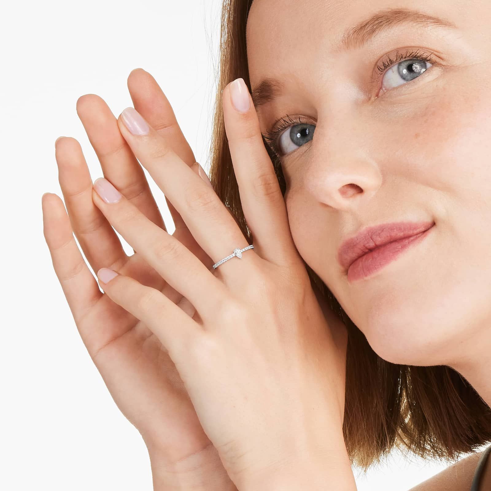 Petite Pear Shape Diamond Pavé Ring In 14K White Gold