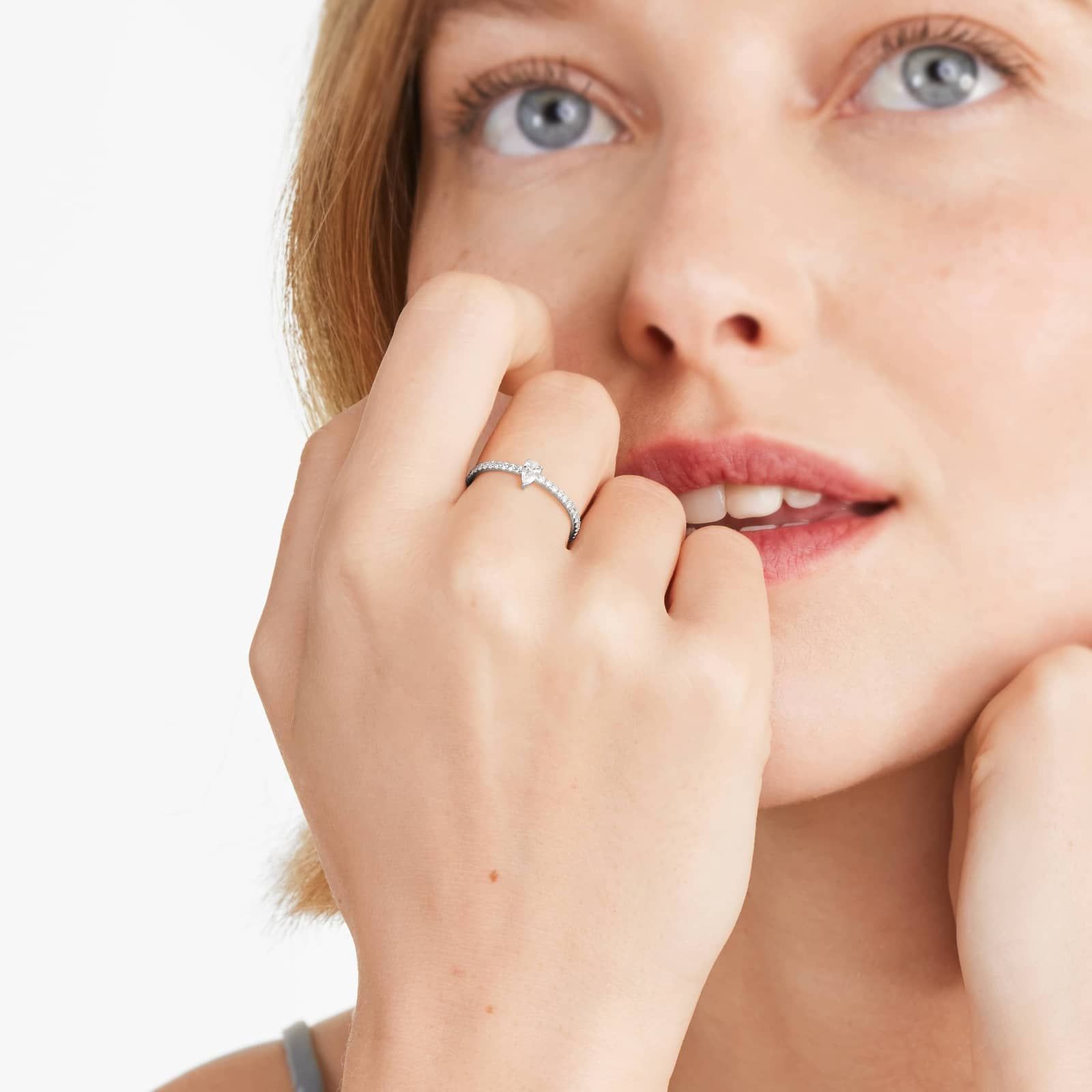 Petite Pear Shape Diamond Pavé Ring In 14K White Gold