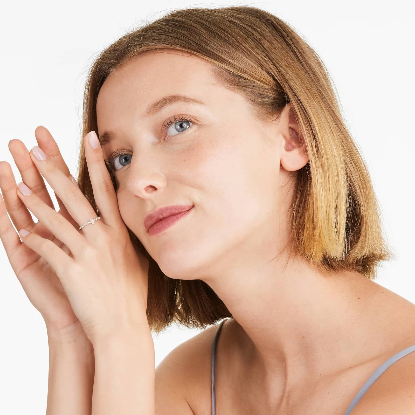 Petite Pear Shape Diamond Pavé Ring In 14K Yellow Gold