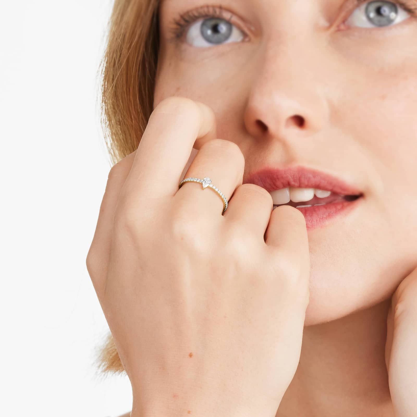 Petite Pear Shape Diamond Pavé Ring In 14K Yellow Gold