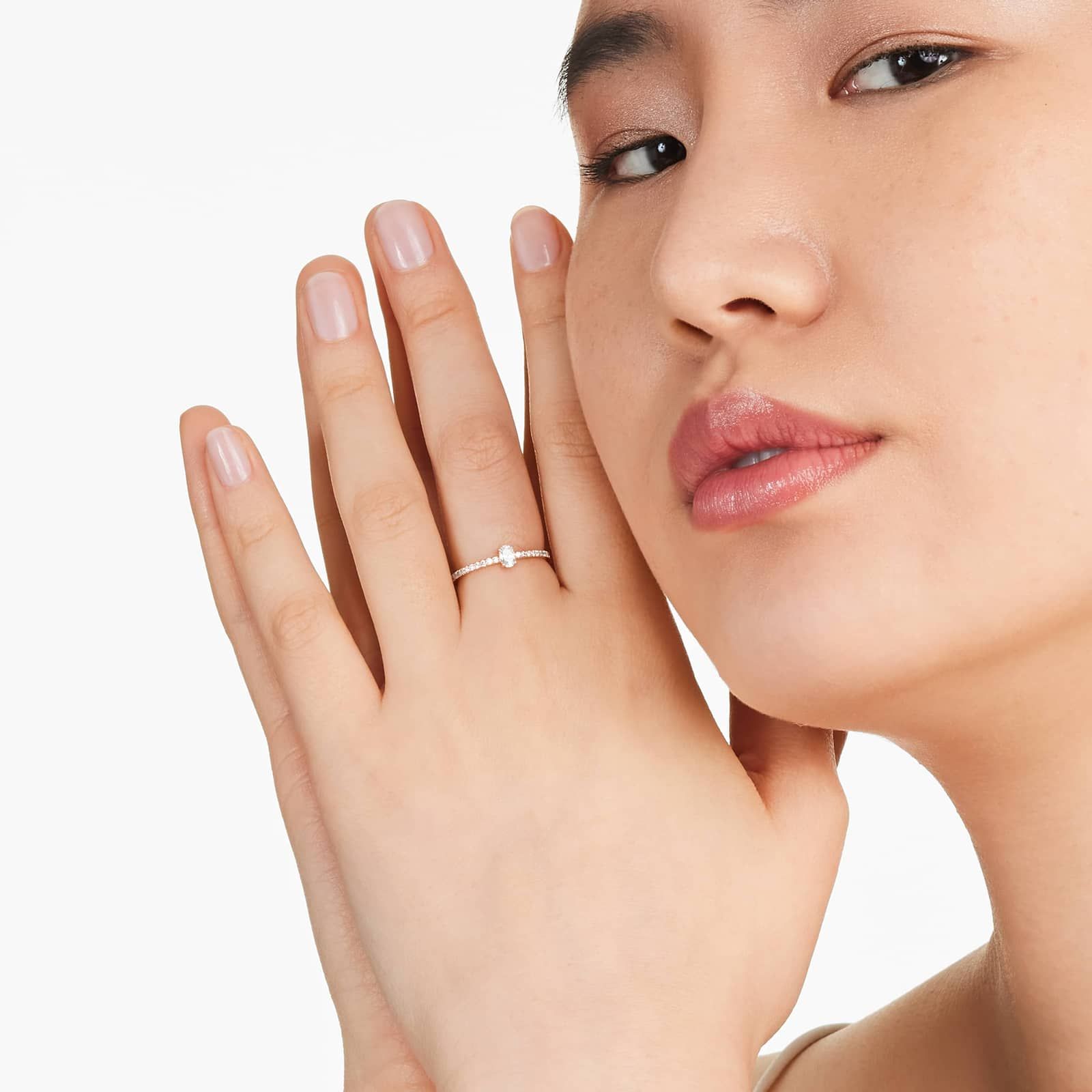 Petite Oval Cut Diamond Pavé Ring In 14K Rose Gold