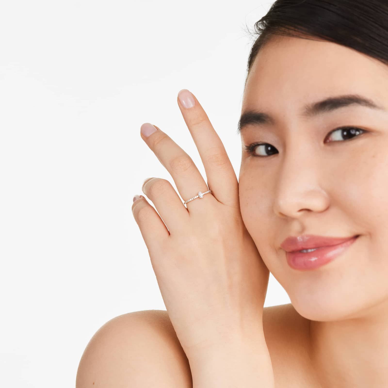 Petite Oval Cut Diamond Pavé Ring In 14K Rose Gold