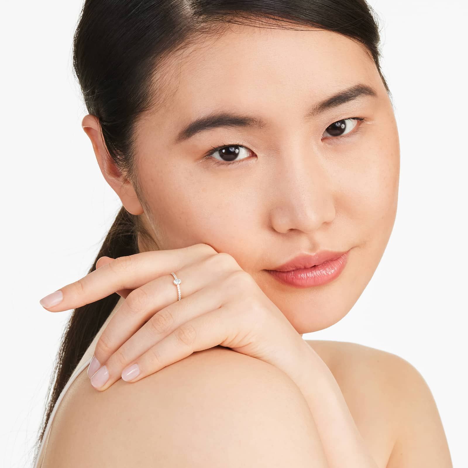 Petite Oval Cut Diamond Pavé Ring In 14K Rose Gold