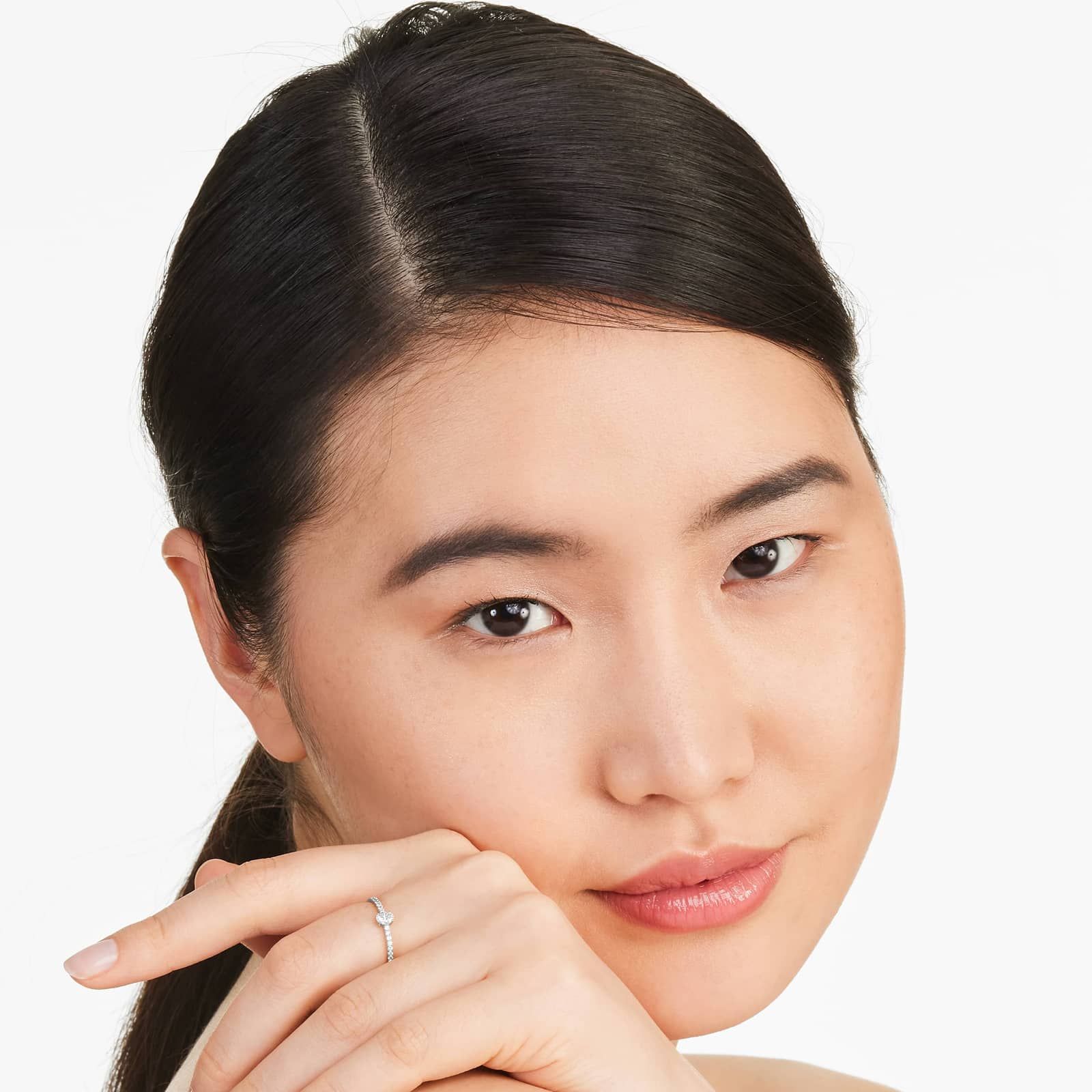 Petite Oval Cut Diamond Pavé Ring In 14K White Gold