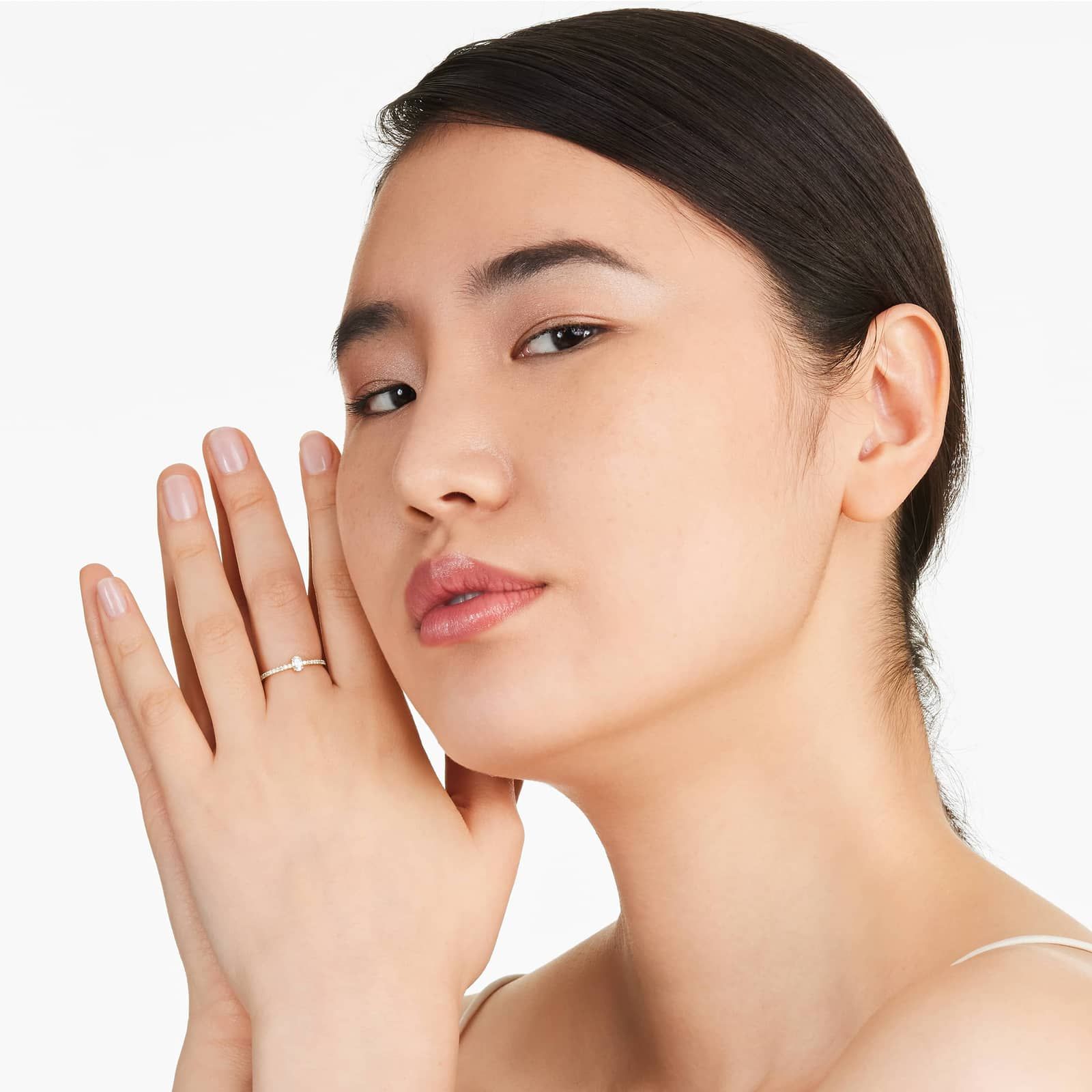 Petite Oval Cut Diamond Pavé Ring In 14K Yellow Gold