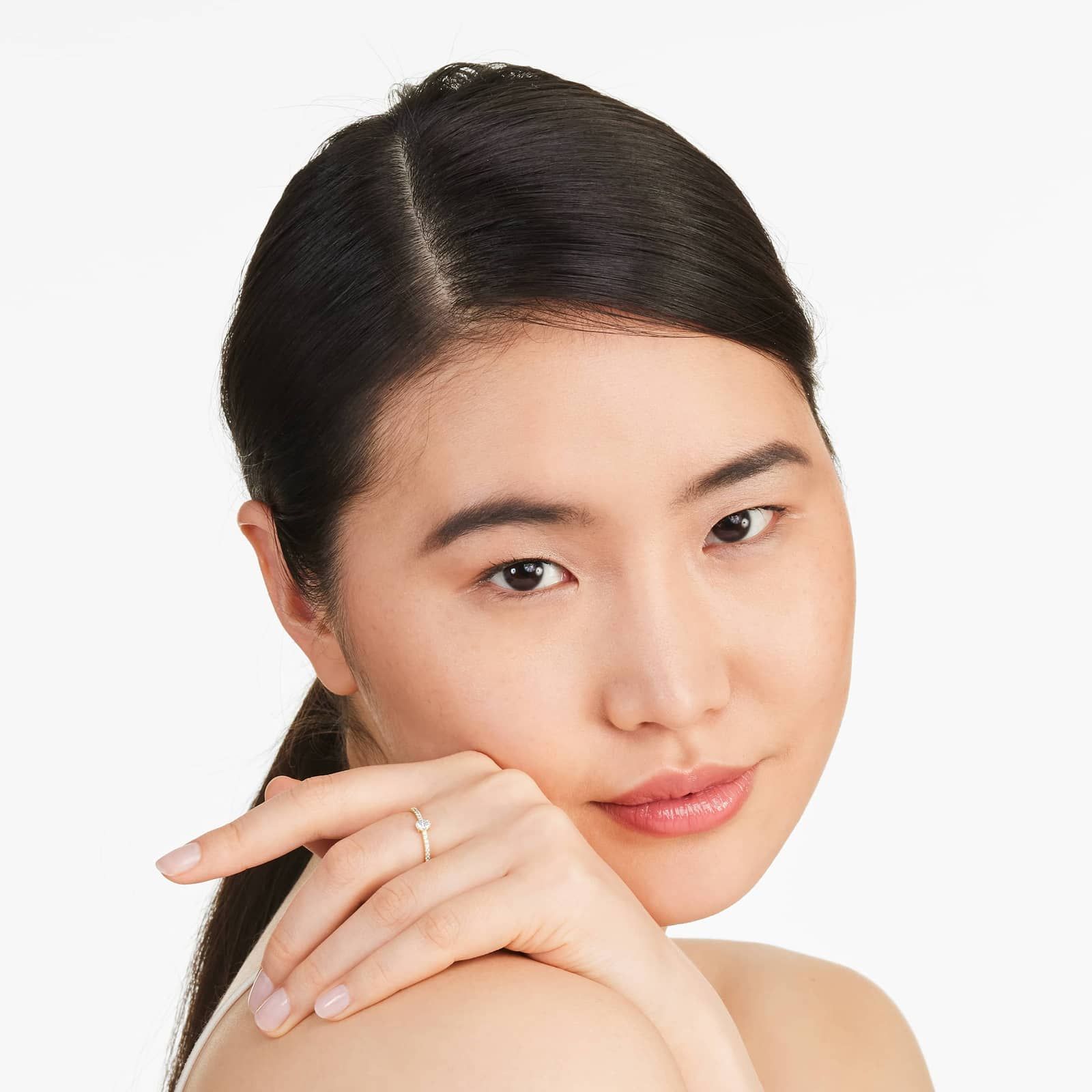 Petite Oval Cut Diamond Pavé Ring In 14K Yellow Gold