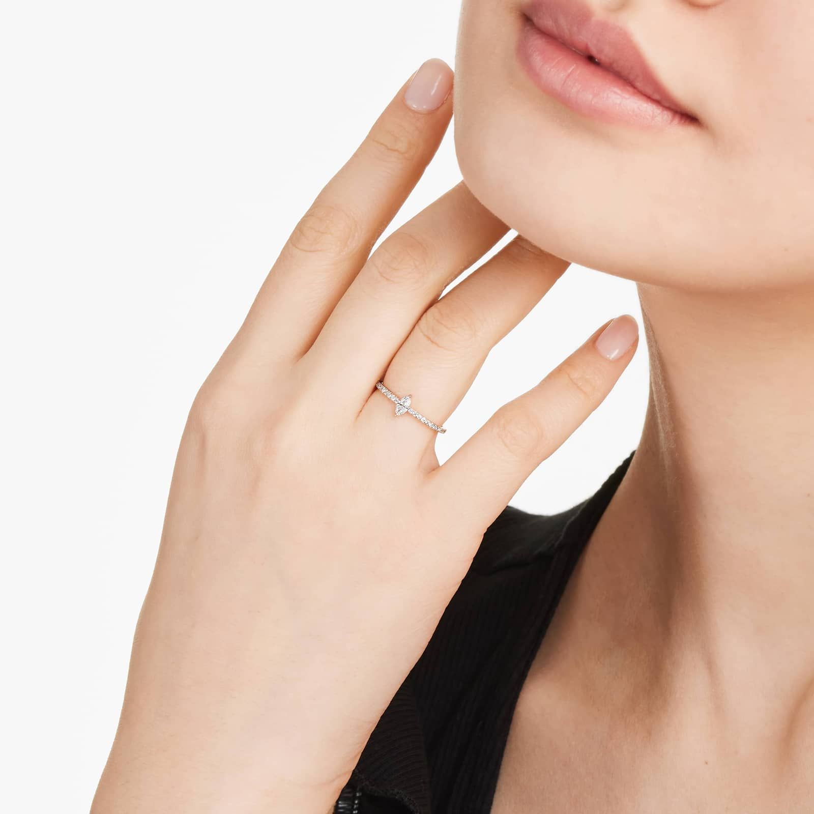 Petite Marquise Cut Diamond Pavé Ring In 14K Rose Gold