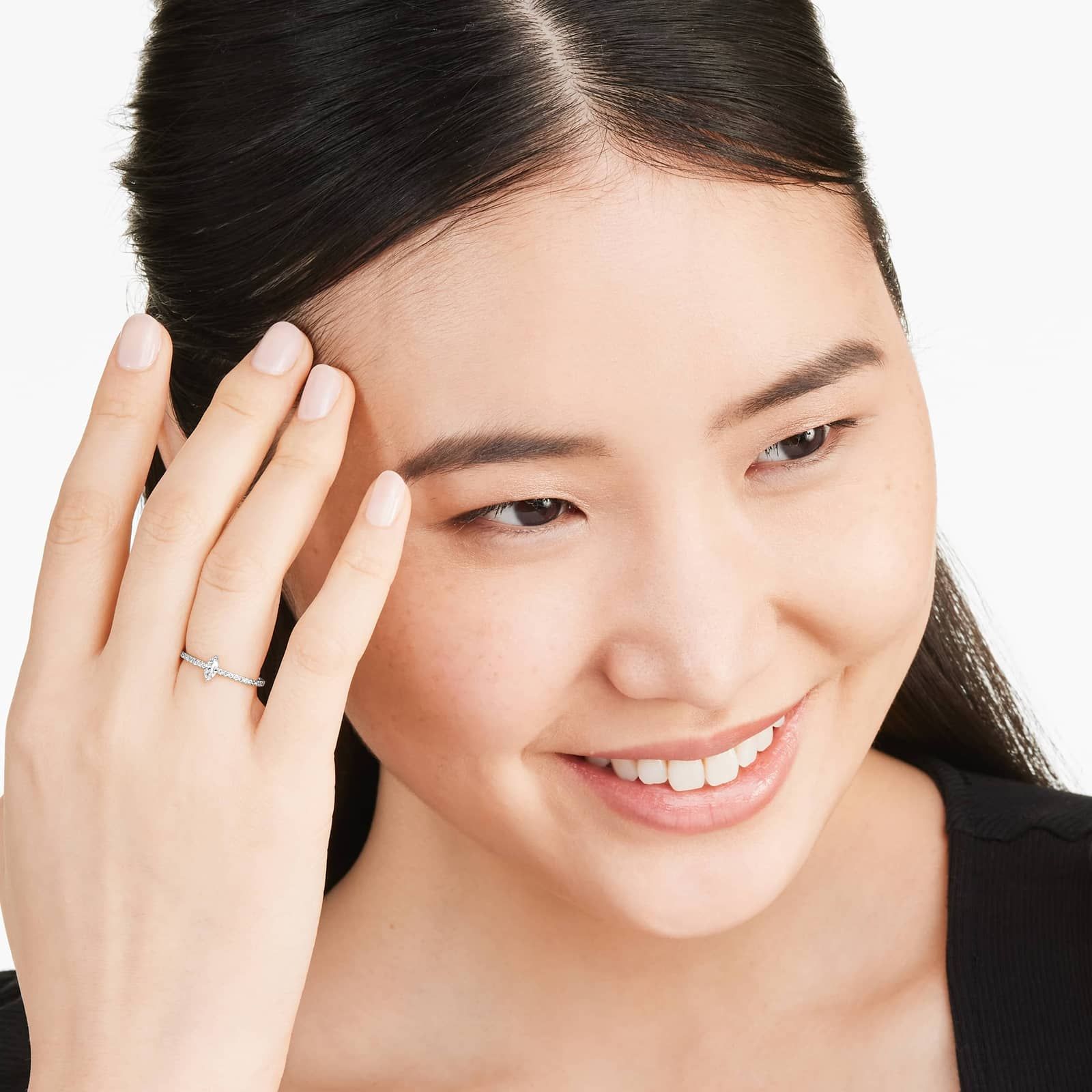 Petite Marquise Cut Diamond Pavé Ring In 14K White Gold