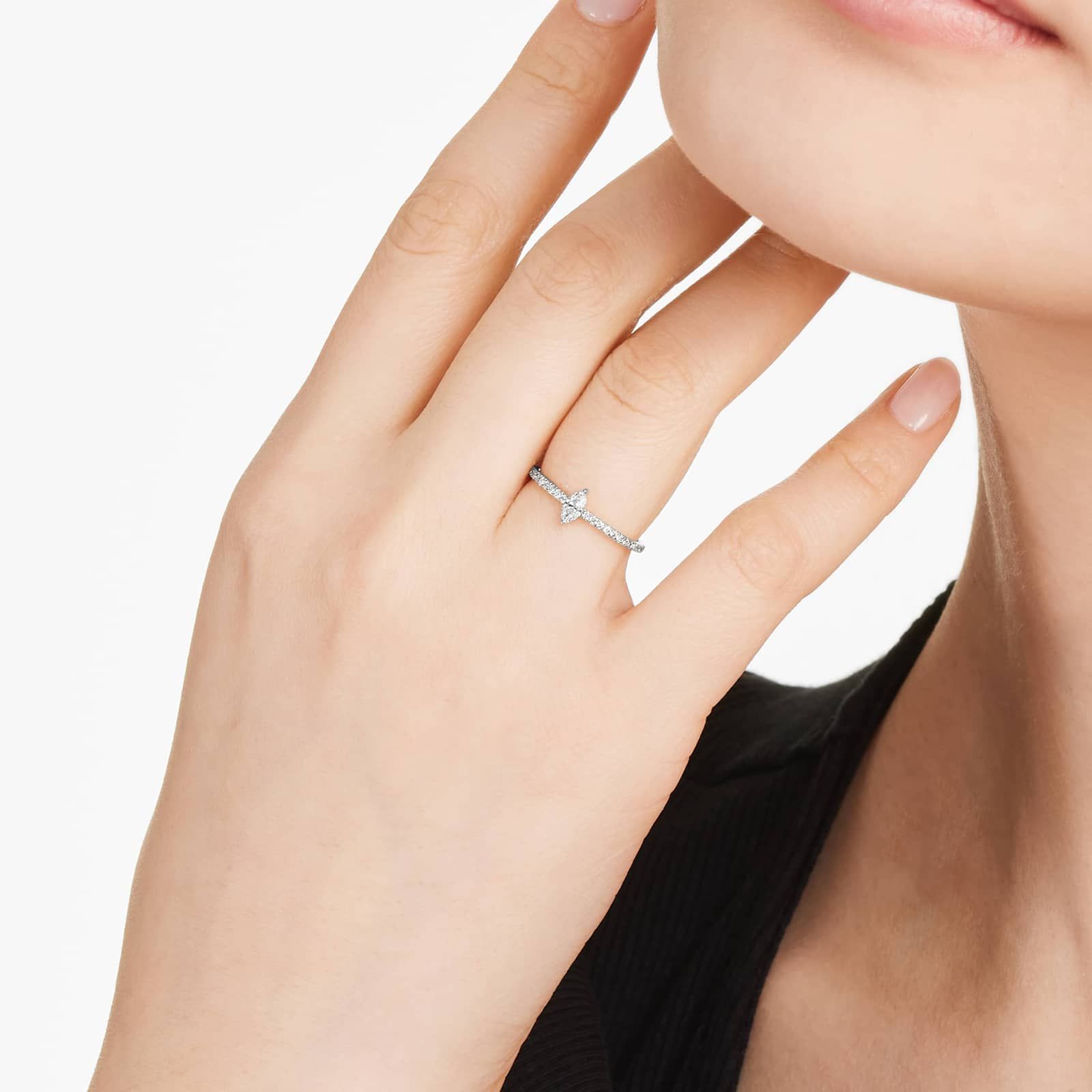 Petite Marquise Cut Diamond Pavé Ring In 14K White Gold