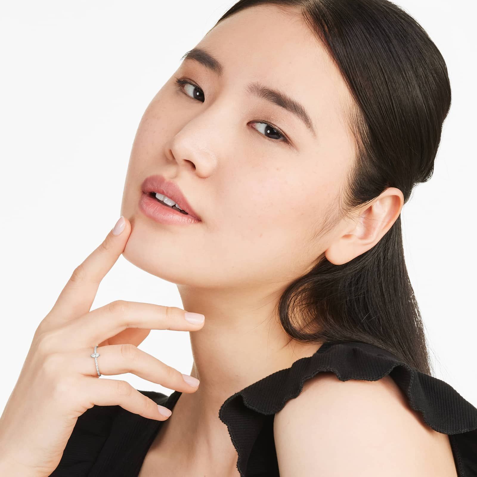 Petite Marquise Cut Diamond Pavé Ring In 14K White Gold