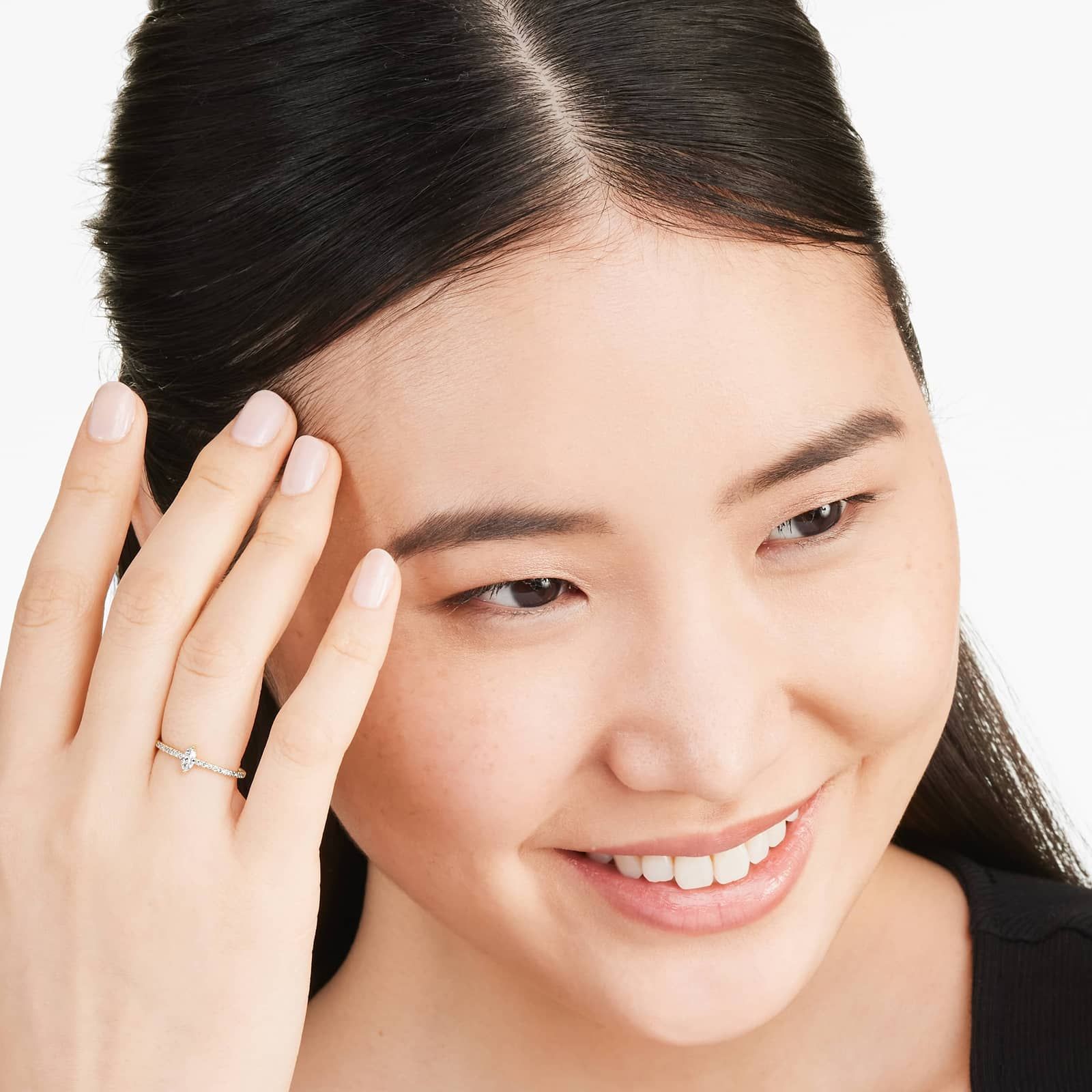 Petite Marquise Cut Diamond Pavé Ring In 14K Yellow Gold