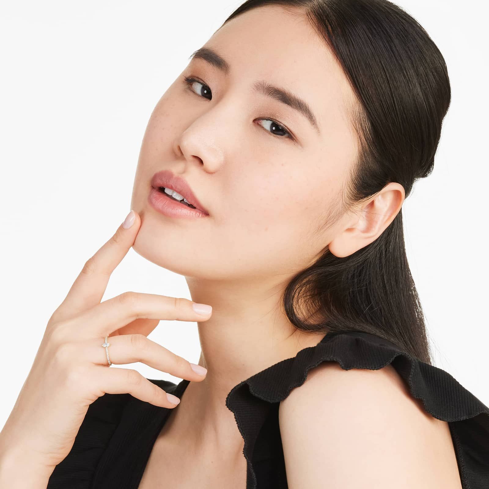 Petite Marquise Cut Diamond Pavé Ring In 14K Yellow Gold