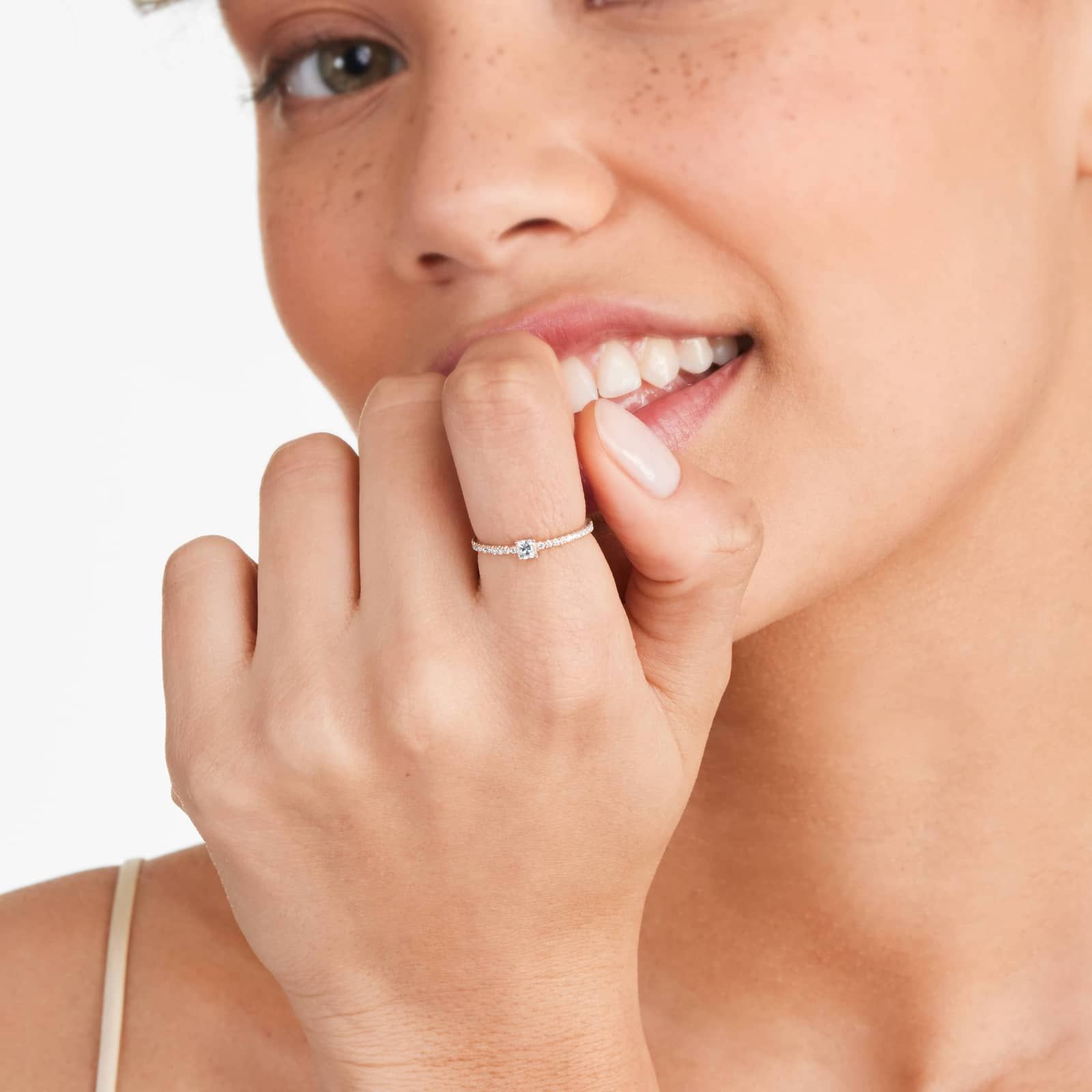 Petite Princess Cut Diamond Pavé Ring In 14K Rose Gold