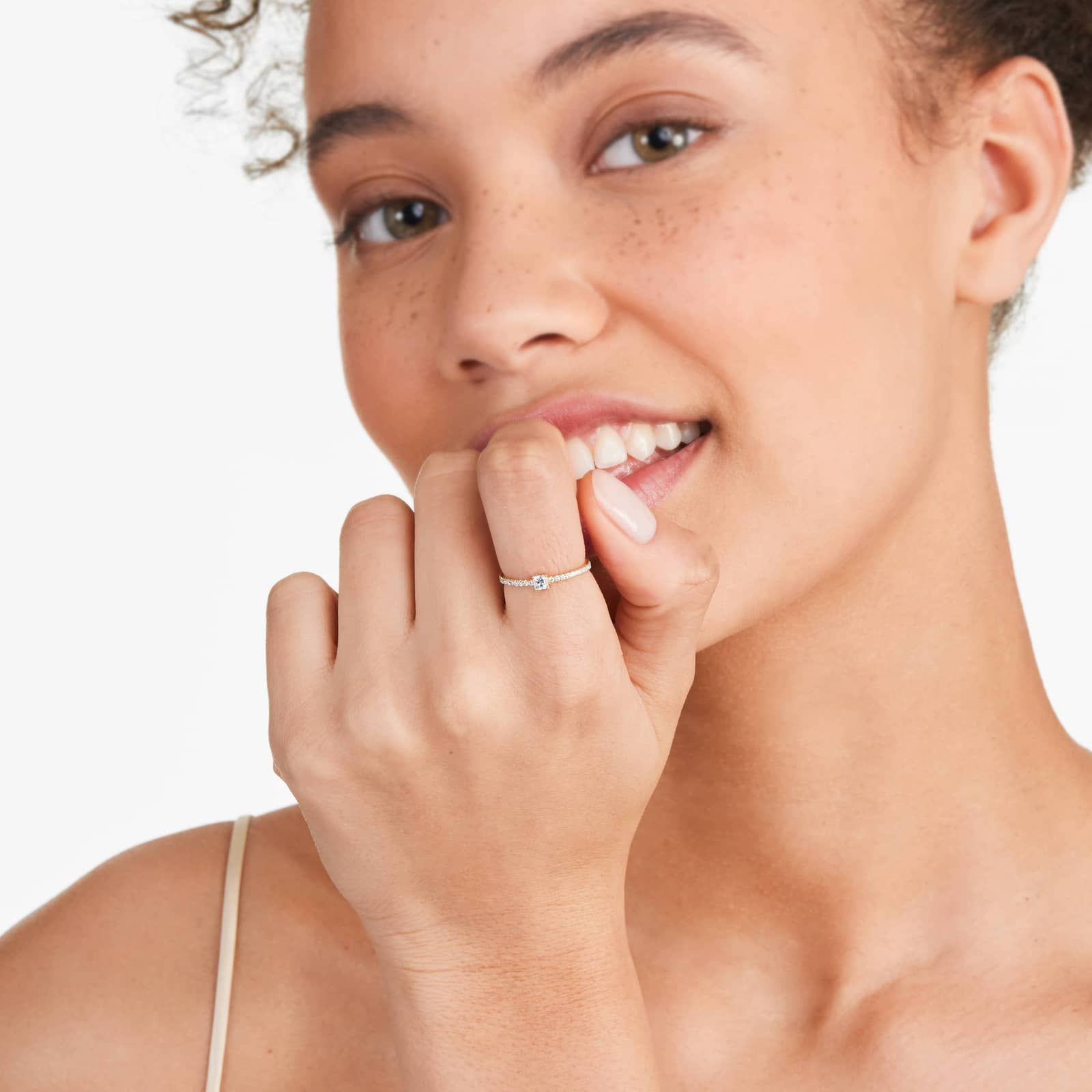 Petite Princess Cut Diamond Pavé Ring In 14K Yellow Gold