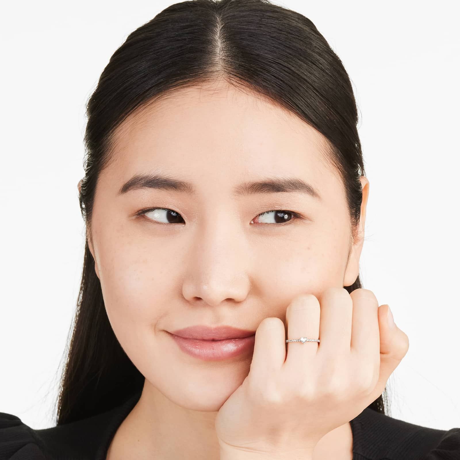 Petite Heart Shape Diamond Pavé Ring In 14K Rose Gold