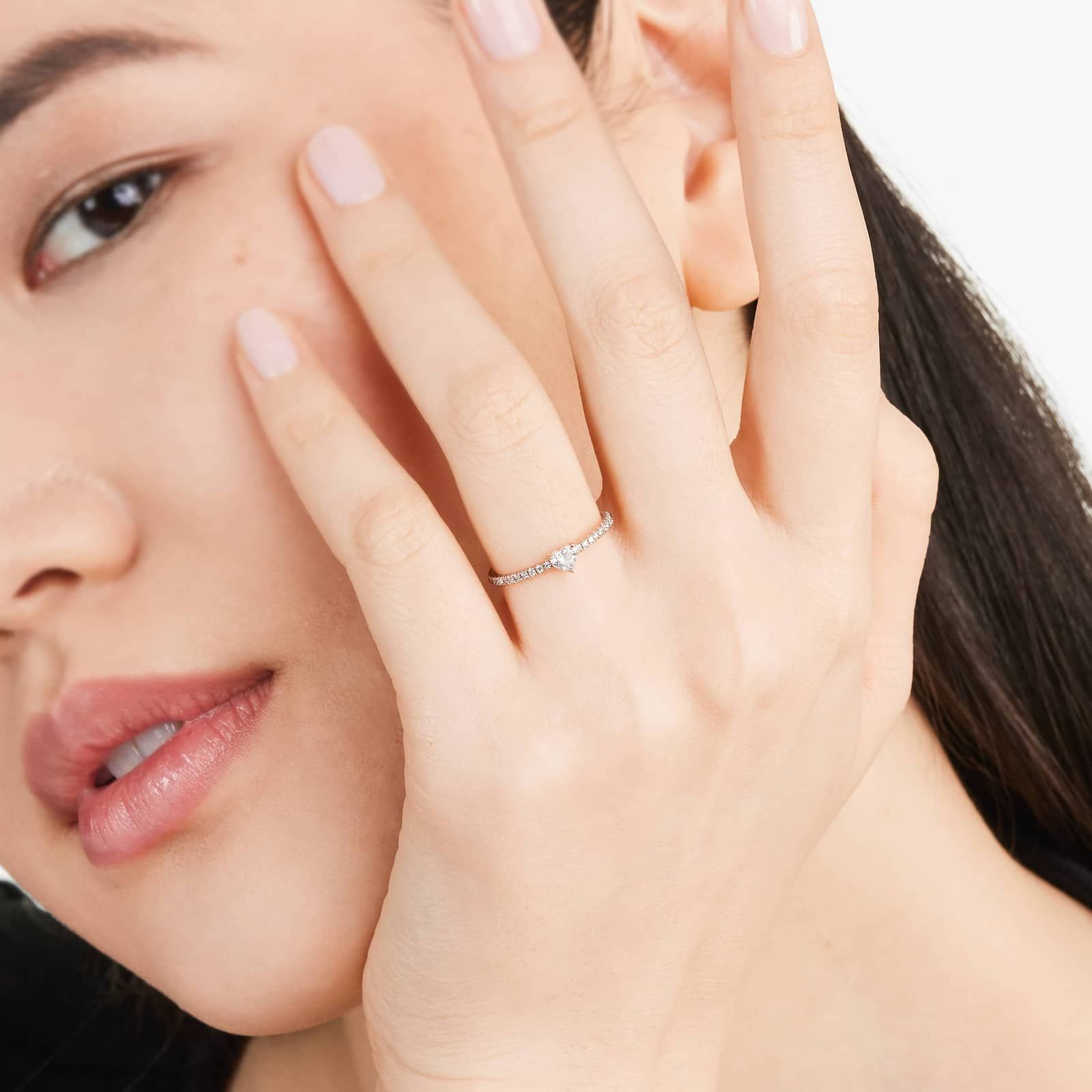 Petite Heart Shape Diamond Pavé Ring In 14K Rose Gold