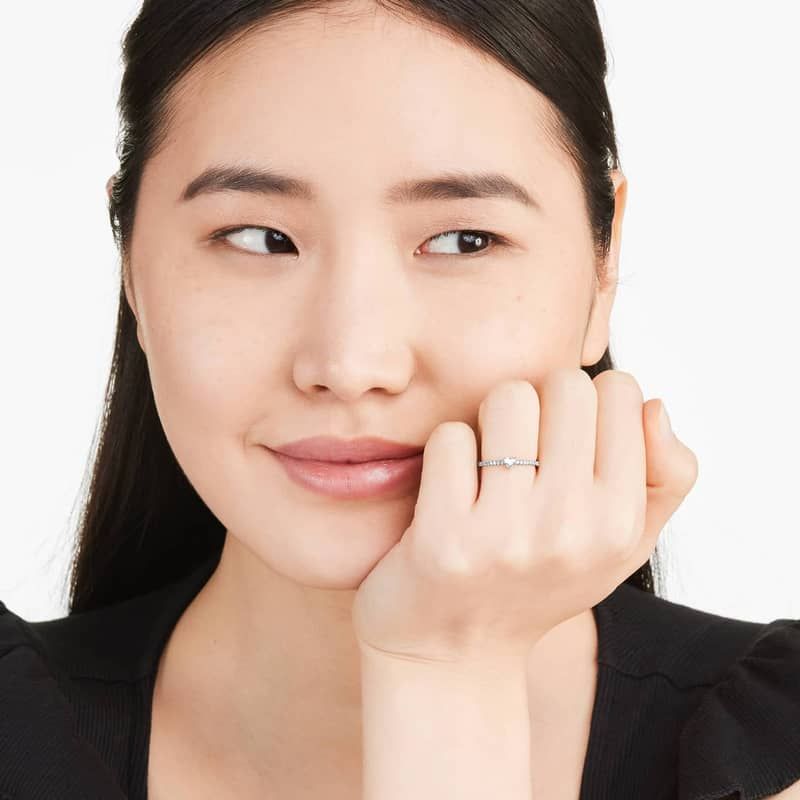 Petite Heart Shape Diamond Pavé Ring In 14K White Gold