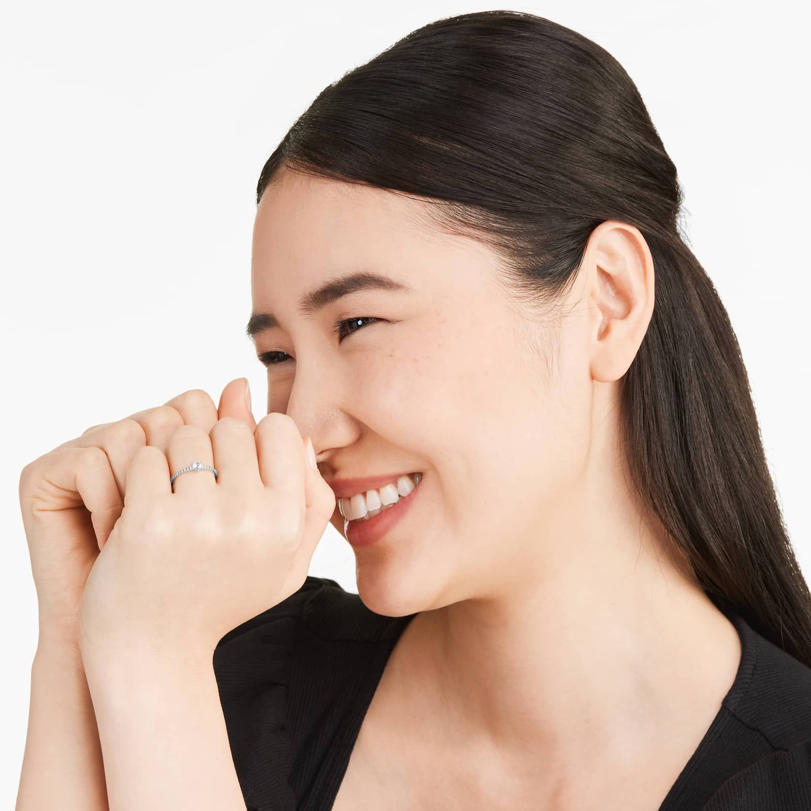 Petite Heart Shape Diamond Pavé Ring In 14K White Gold