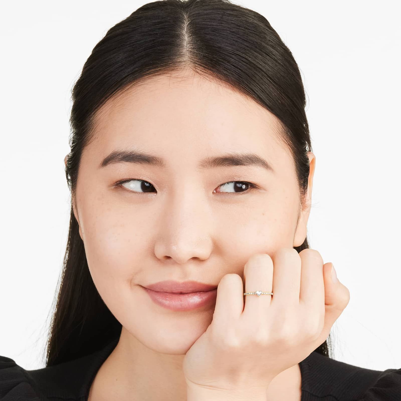 Petite Heart Shape Diamond Pavé Ring In 14K Yellow Gold