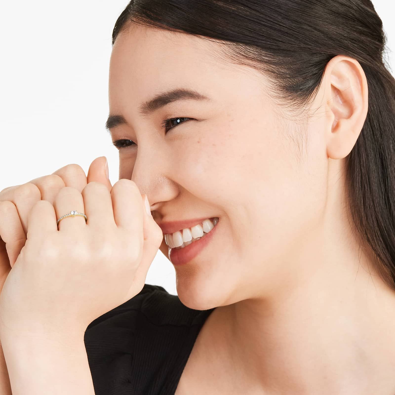 Petite Heart Shape Diamond Pavé Ring In 14K Yellow Gold