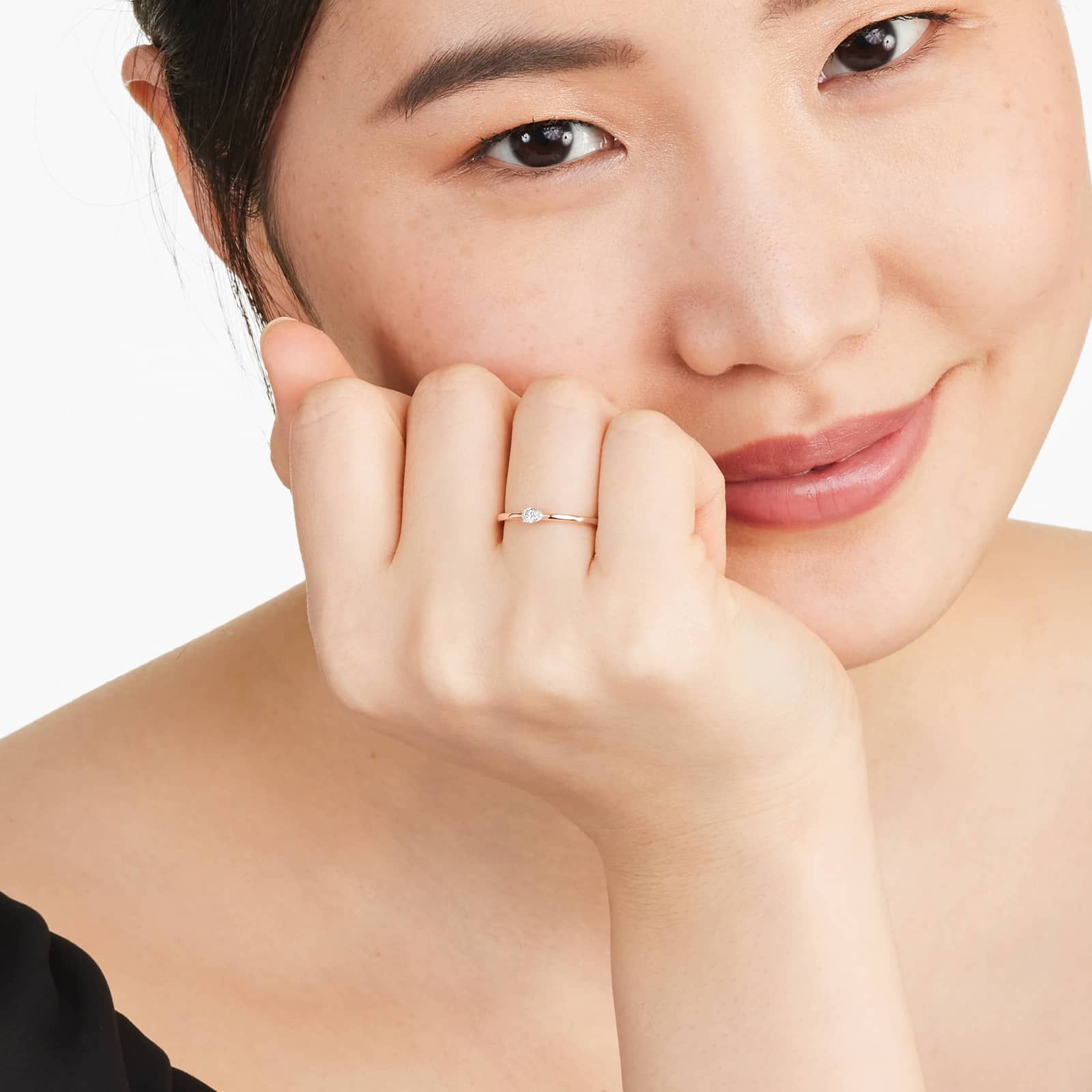 Petite Pear Shape Solitaire Diamond Ring In 14K Rose Gold
