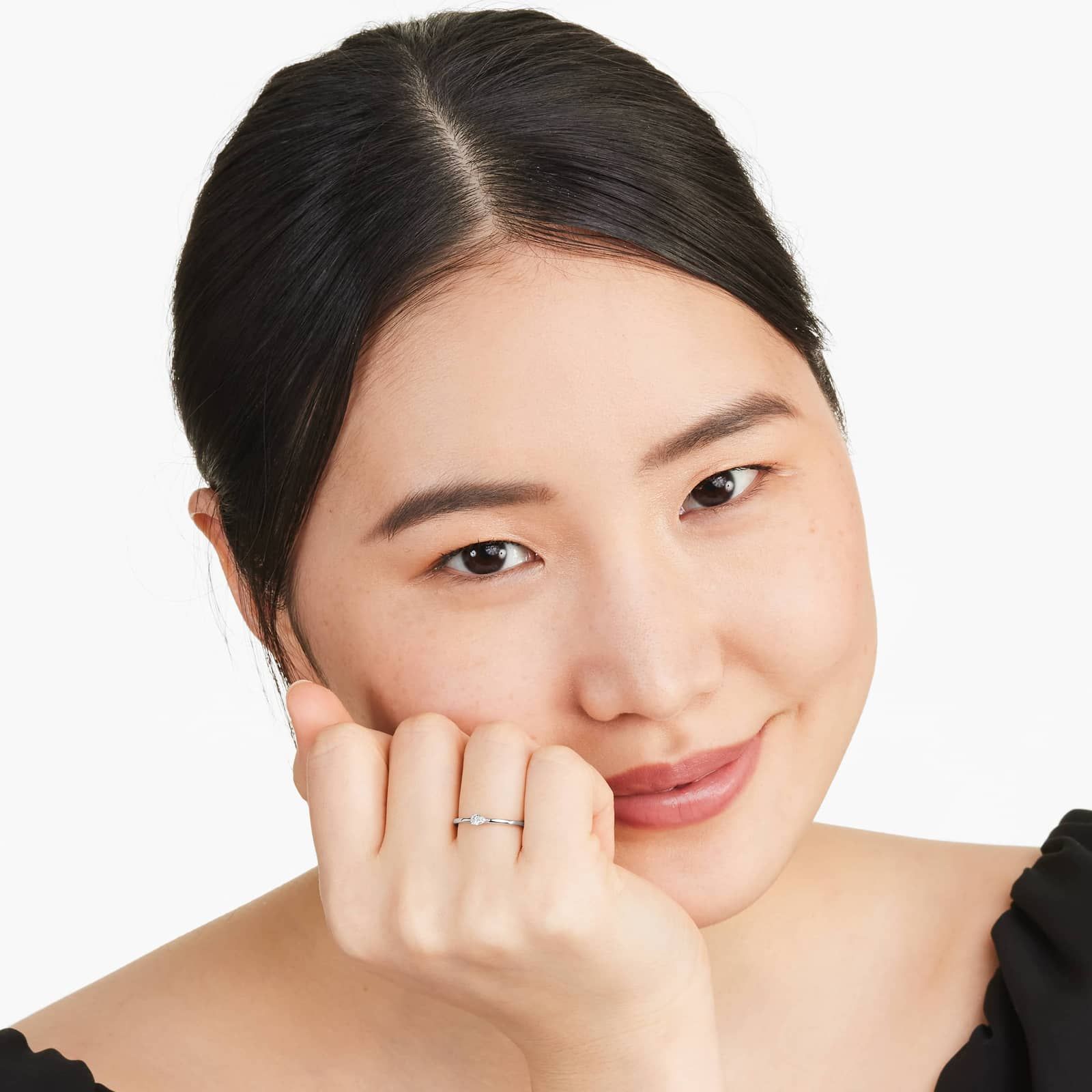 Petite Pear Shape Solitaire Diamond Ring In 14K White Gold