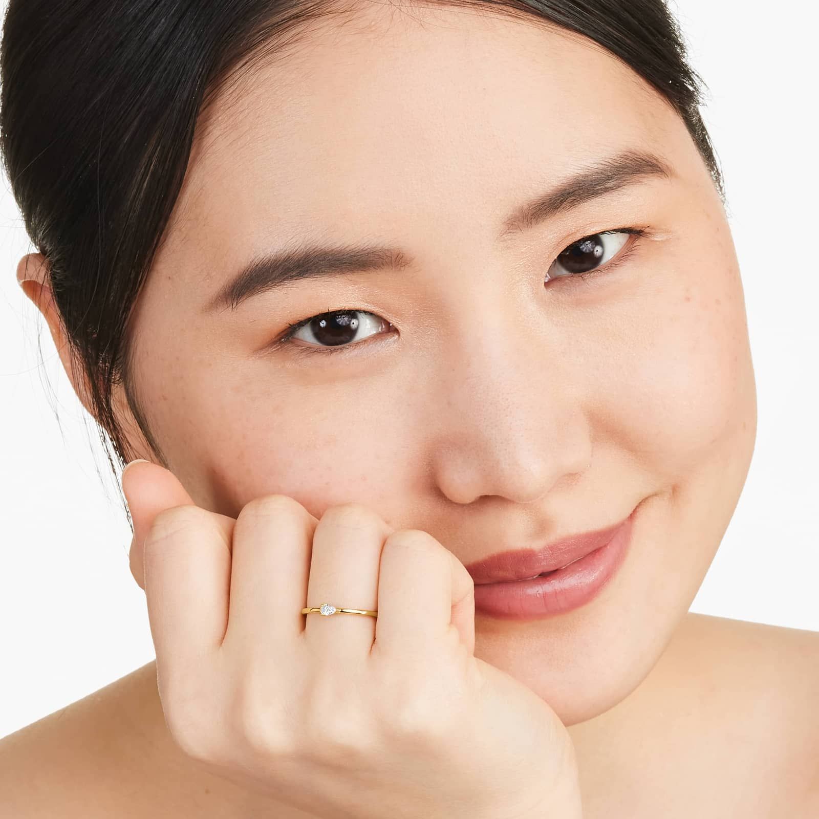 Petite Pear Shape Solitaire Diamond Ring In 14K Yellow Gold